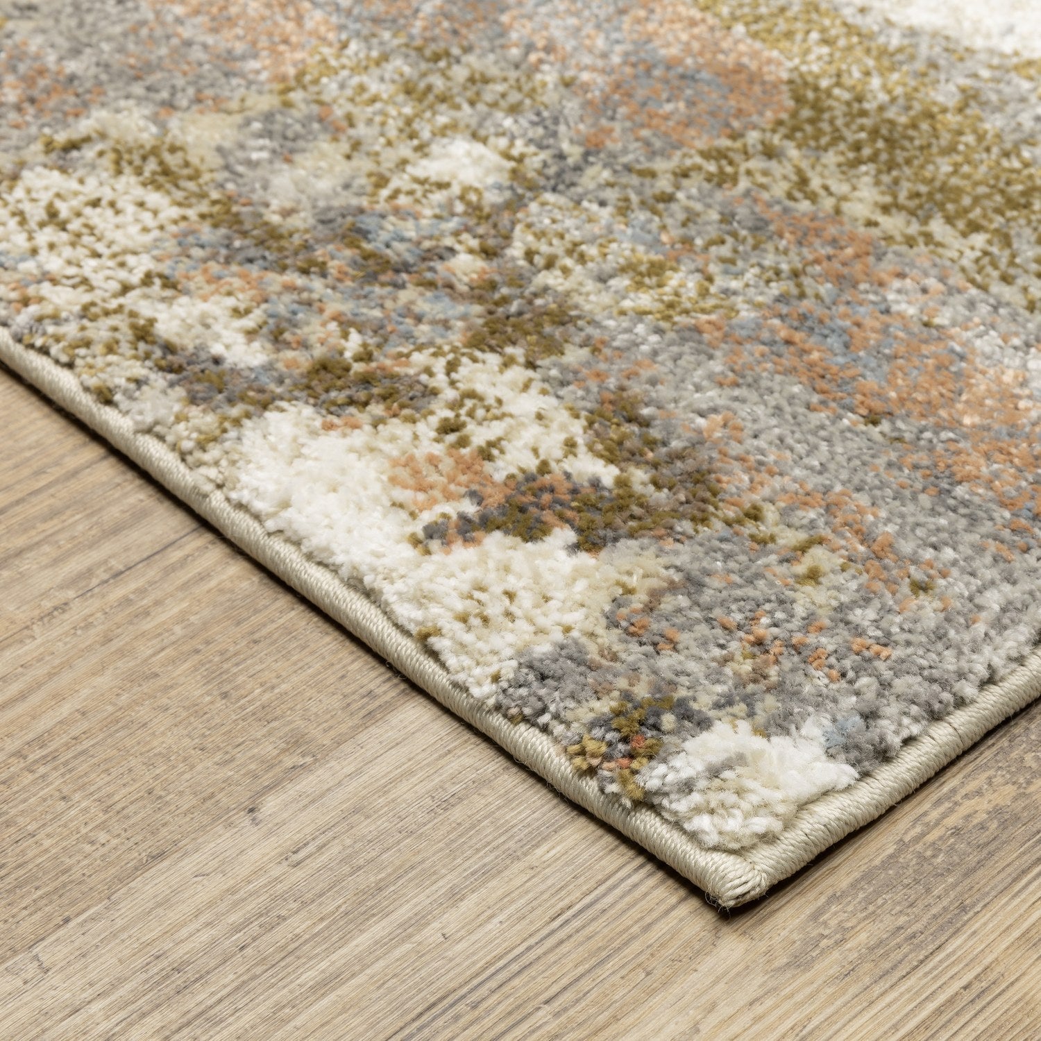 Gemma Painterly Abstract Olive Blue High Pile Rug - Gemma GEM07