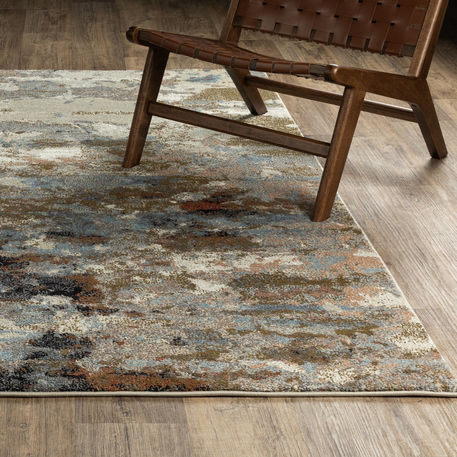 Gemma Painterly Abstract Olive Blue High Pile Rug - Gemma GEM07