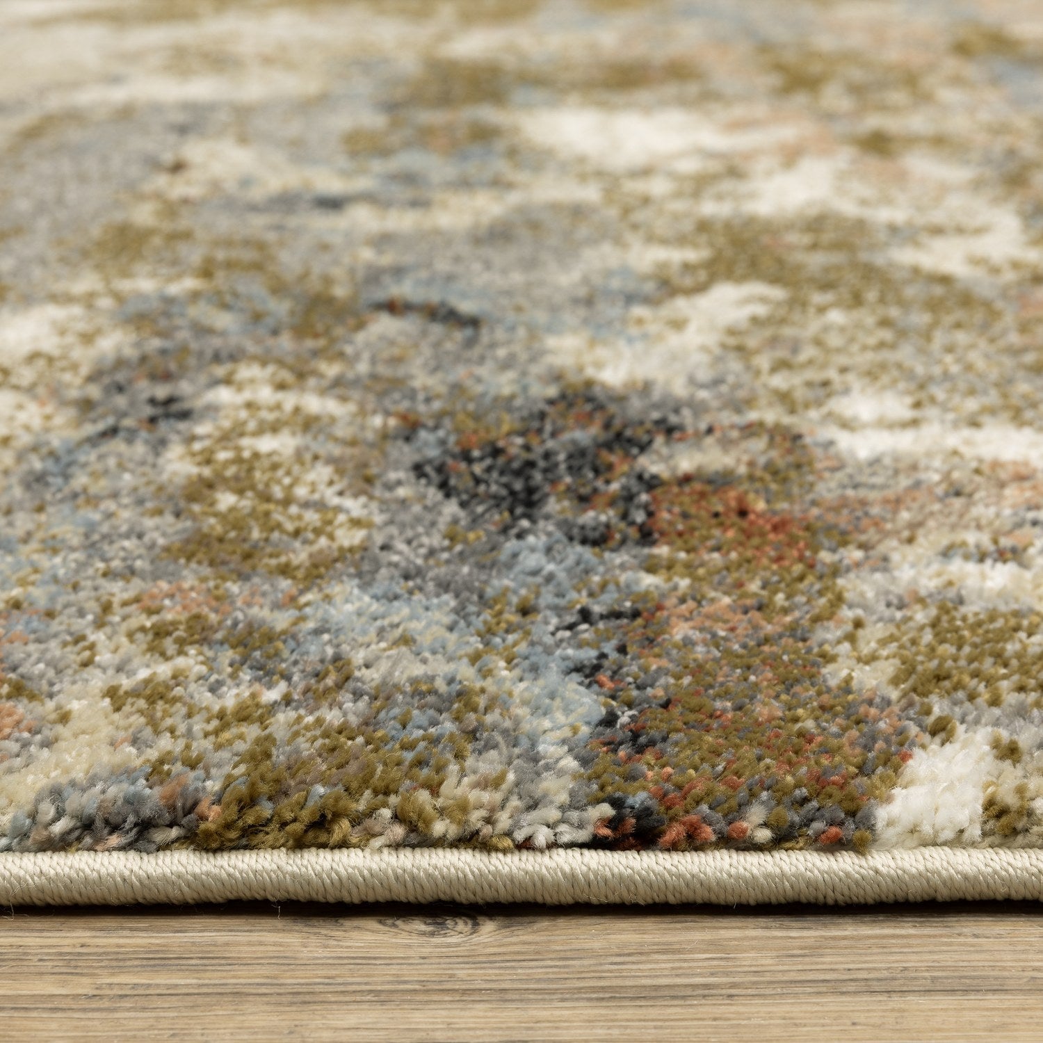Gemma Painterly Abstract Olive Blue High Pile Rug - Gemma GEM07