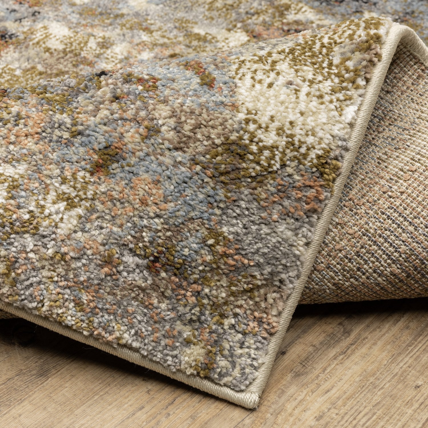 Gemma Painterly Abstract Olive Blue High Pile Rug - Gemma GEM07