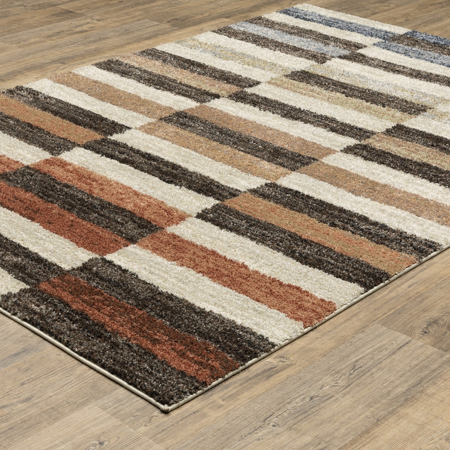 Gemma Block Stripe Multi Brown High Pile Rug - Gemma GEM10