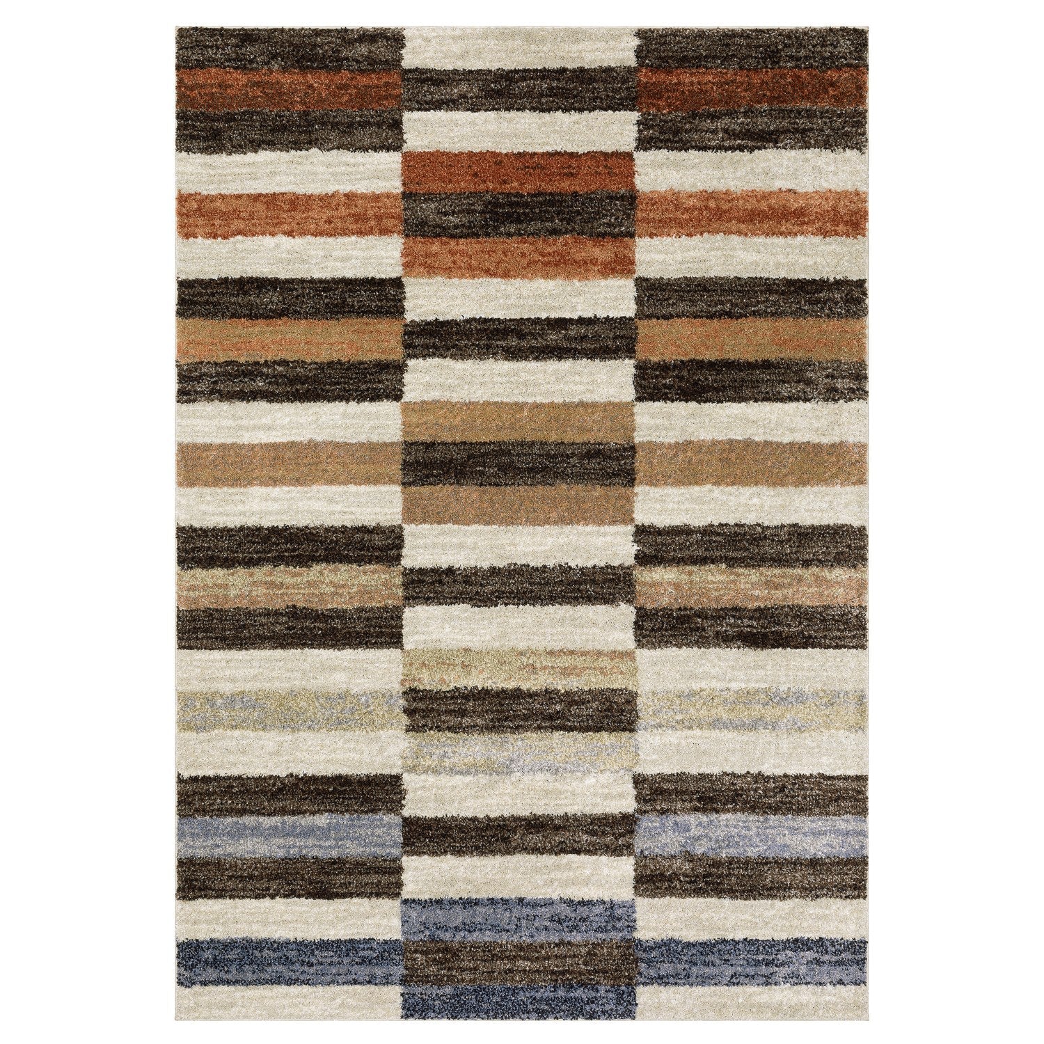 Gemma Block Stripe Multi Brown High Pile Rug - Gemma GEM10 #_shape=Rectangle