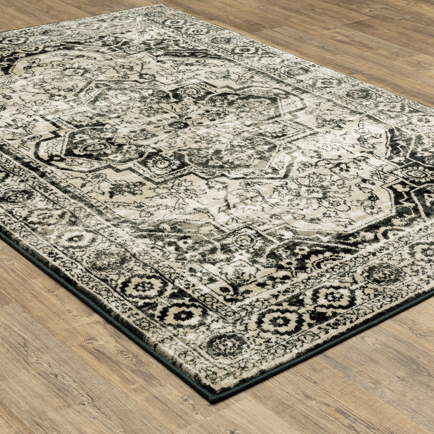 Georgia Vintage Medallion Grey Black Farmhouse Rug - Georgia 429G0