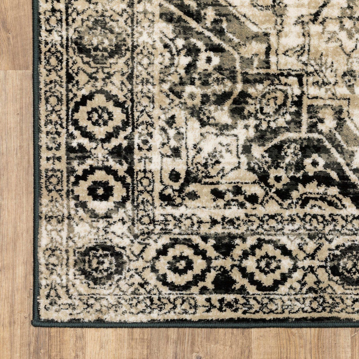 Georgia Vintage Medallion Grey Black Farmhouse Rug - Georgia 429G0