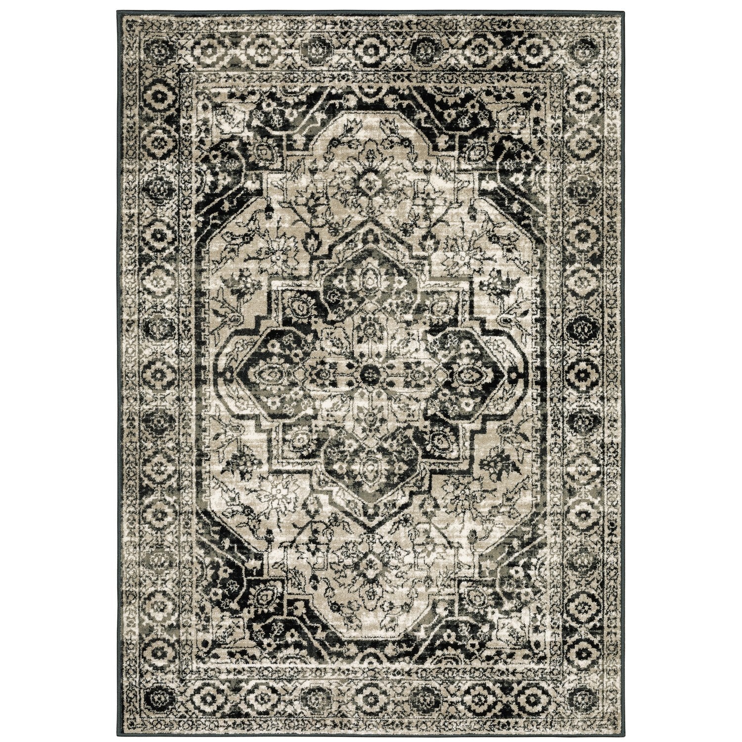 Georgia Vintage Medallion Grey Black Farmhouse Rug - Georgia 429G0 #_shape=Rectangle