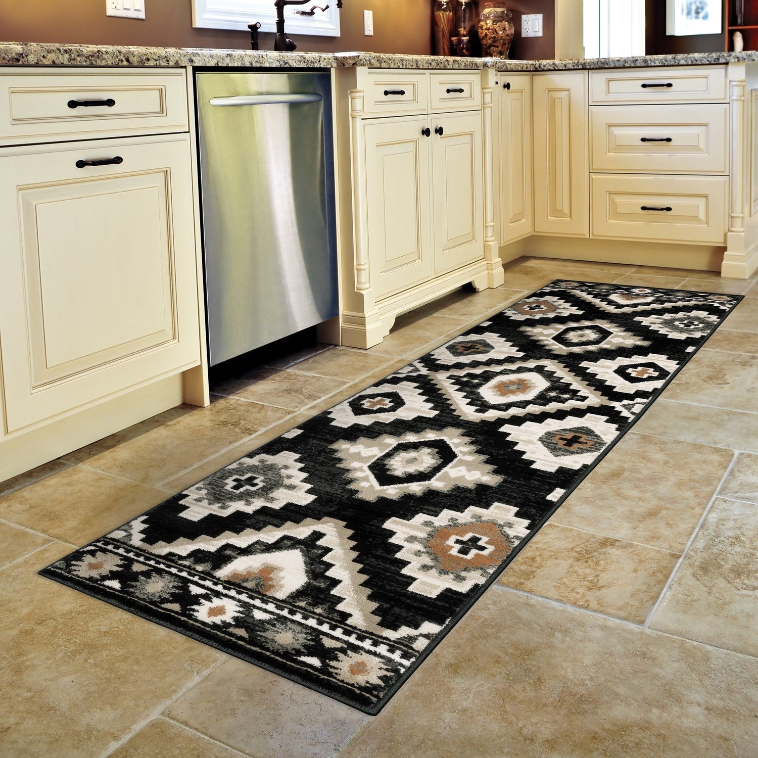 Georgia Southwest Diamond Charcoal Ivory Farmhouse Rug - Georgia 605F0
