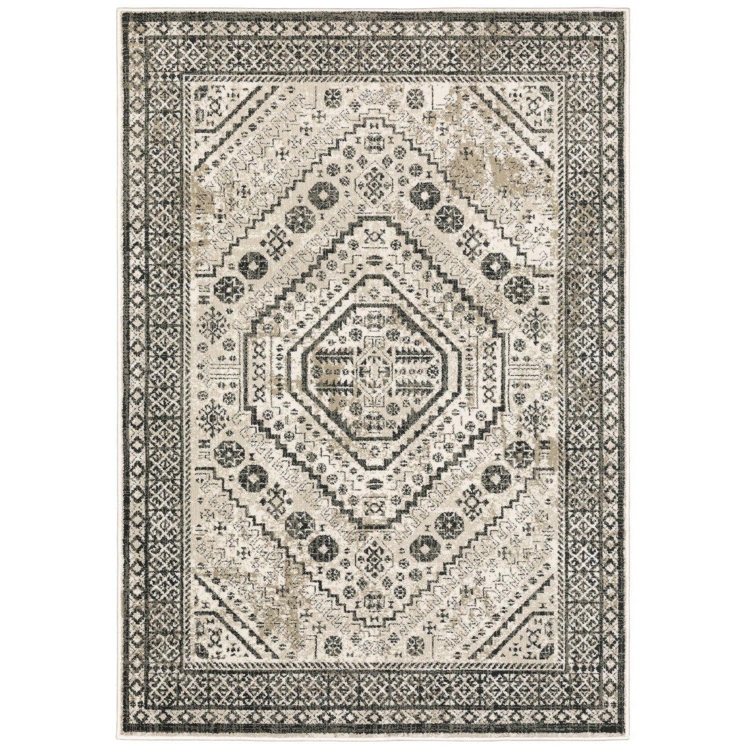 Georgia Distressed Oriental Ivory Grey Farmhouse Rug - Georgia 659C0 #_shape=Rectangle