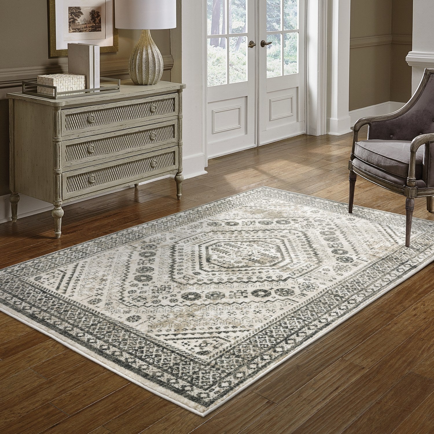 Georgia Distressed Oriental Ivory Grey Farmhouse Rug - Georgia 659C0