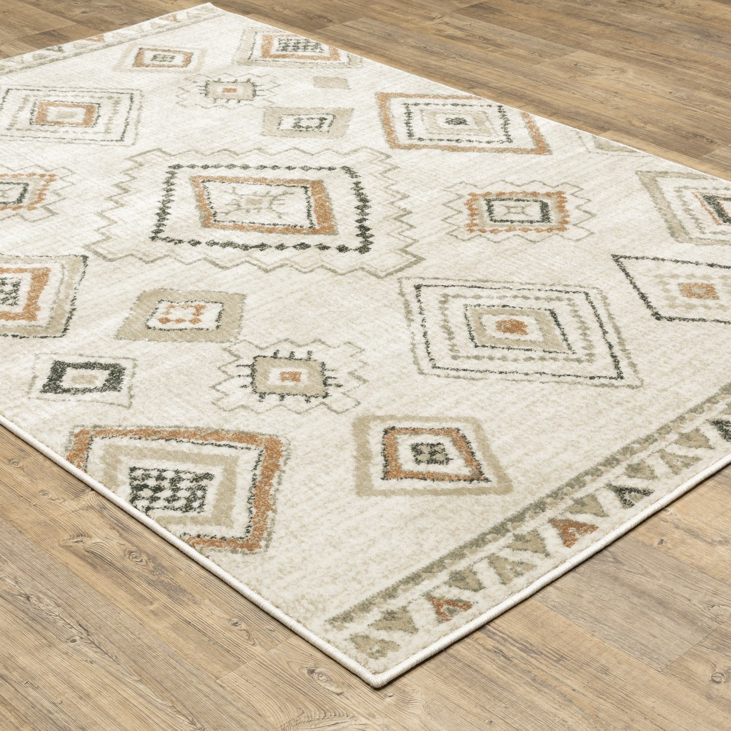 Georgia Boho Diamond Ivory Orange Farmhouse Rug - Georgia 660B0