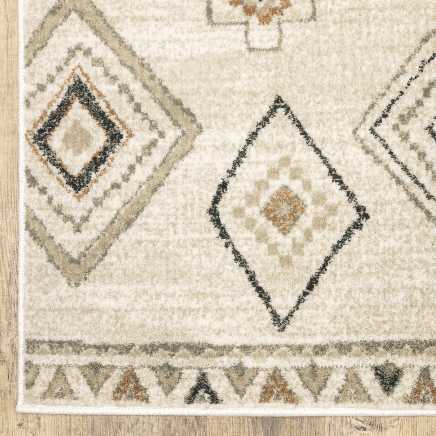 Georgia Boho Diamond Ivory Orange Farmhouse Rug - Georgia 660B0