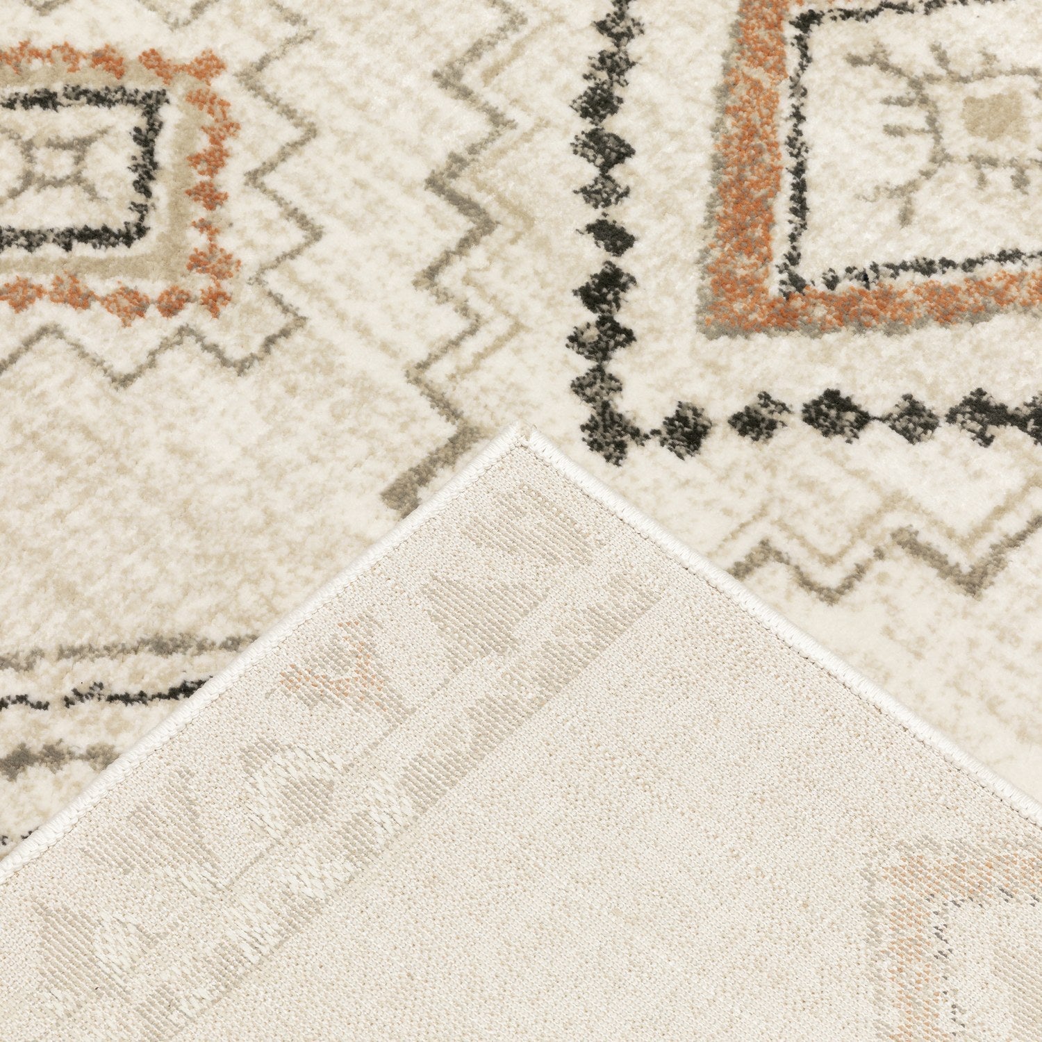 Georgia Boho Diamond Ivory Orange Farmhouse Rug - Georgia 660B0
