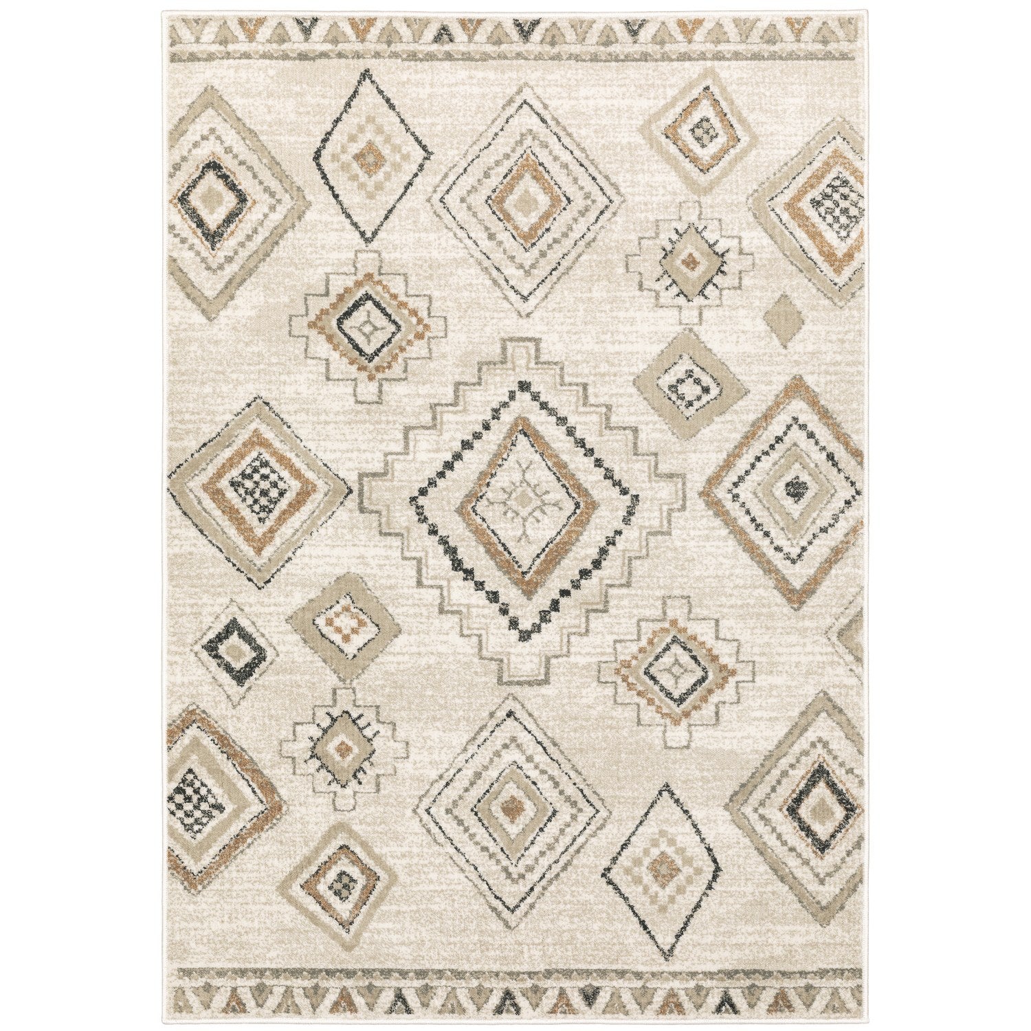 Georgia Boho Diamond Ivory Orange Farmhouse Rug - Georgia 660B0 #_shape=Rectangle