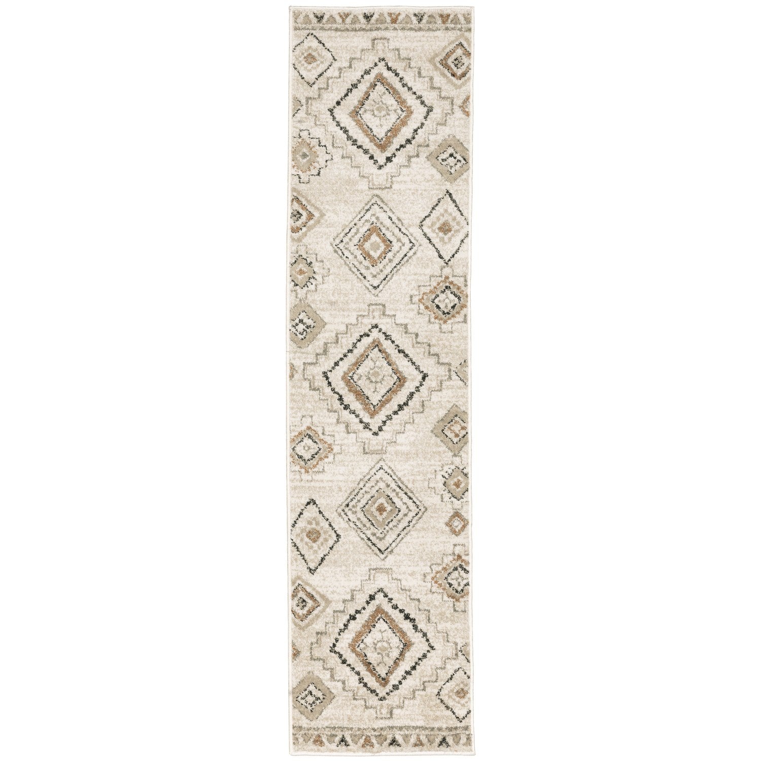 Georgia Boho Diamond Ivory Orange Farmhouse Rug - Georgia 660B0 #_shape=Runner