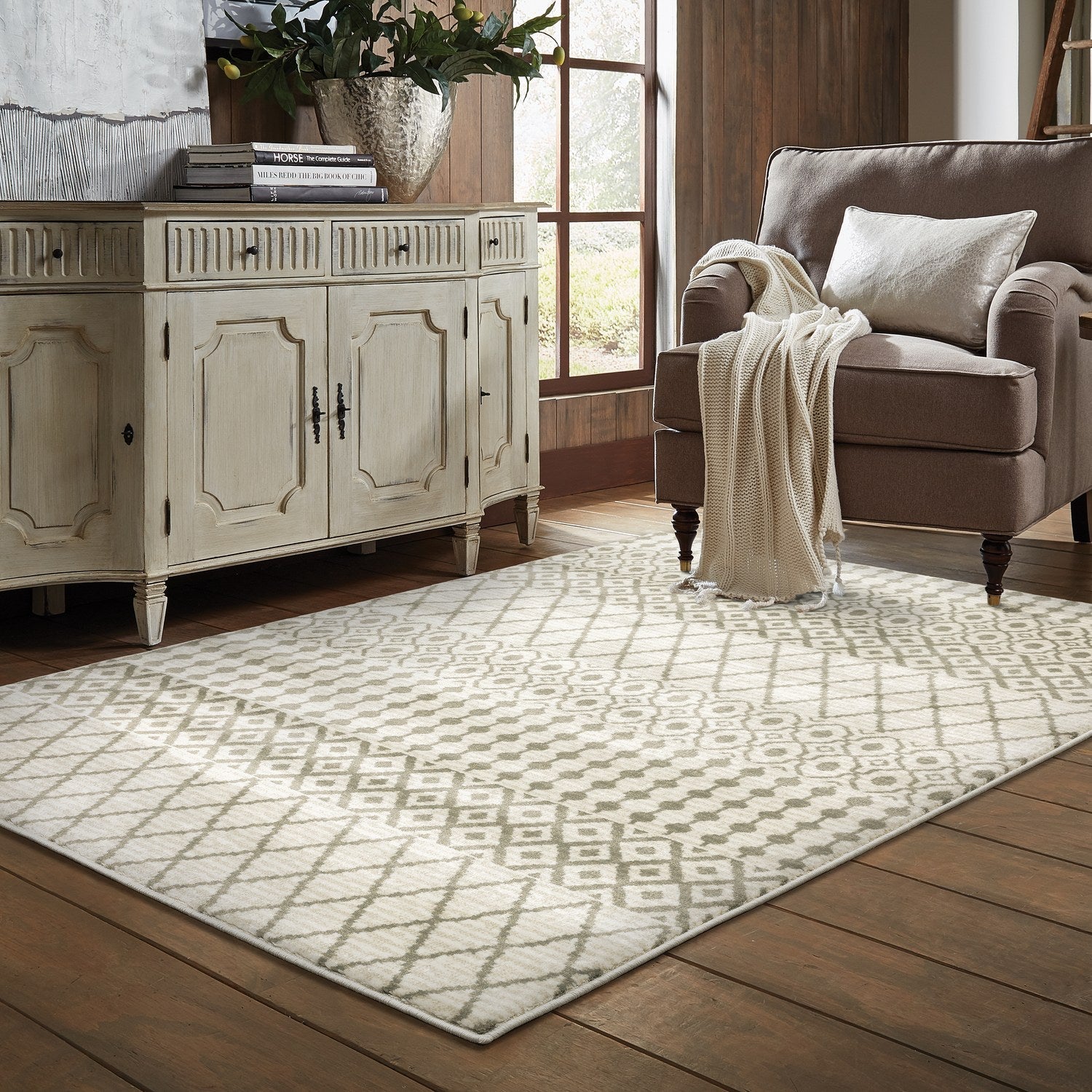 Georgia Moroccan Trellis Ivory Grey Farmhouse Rug - Georgia 717B0