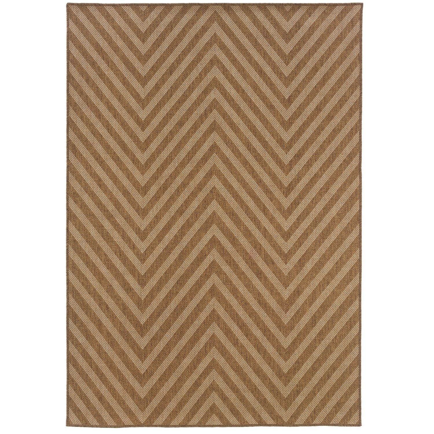 Karavia Chevron Tan Seagrass Look Indoor Outdoor Rug - Karavia 1330X #_shape=Rectangle