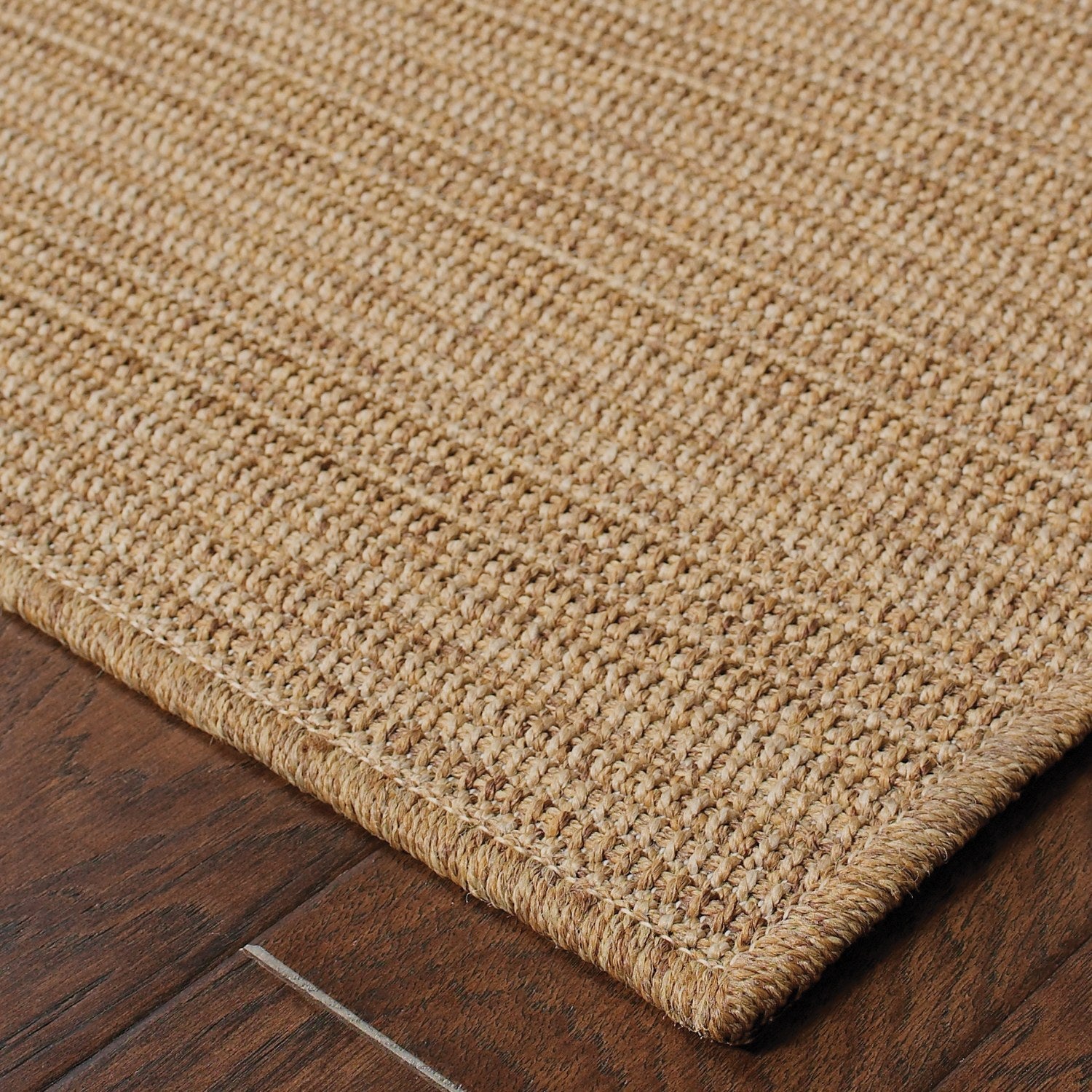 Karavia Pinstripe Tan Seagrass Look Indoor Outdoor Rug - Karavia 001X3