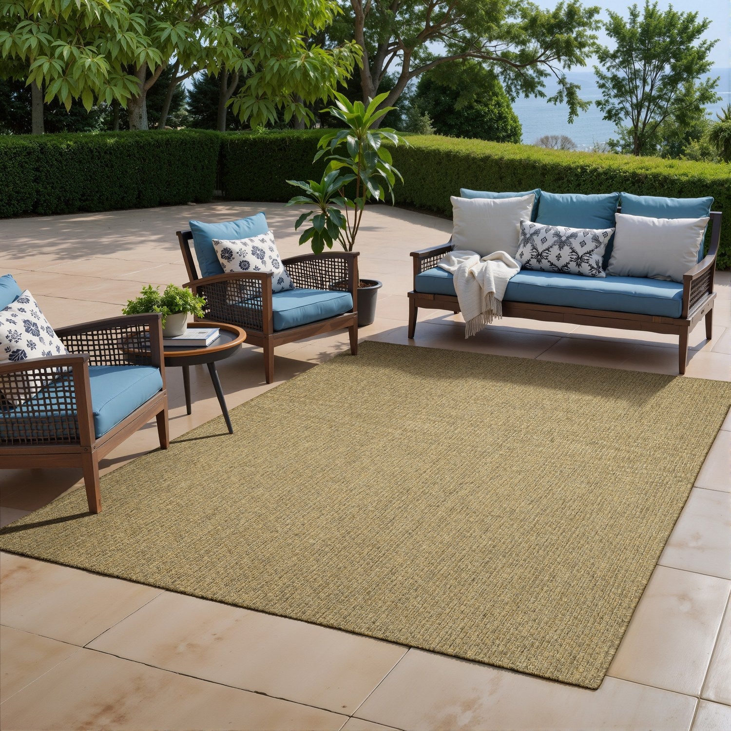 Karavia Solid Mocha Seagrass Look Indoor Outdoor Rug - Karavia 2160N