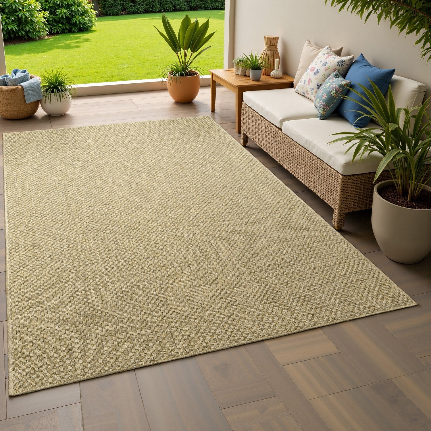 Karavia Basketweave Sand Seagrass Look Indoor Outdoor Rug - Karavia 2160X