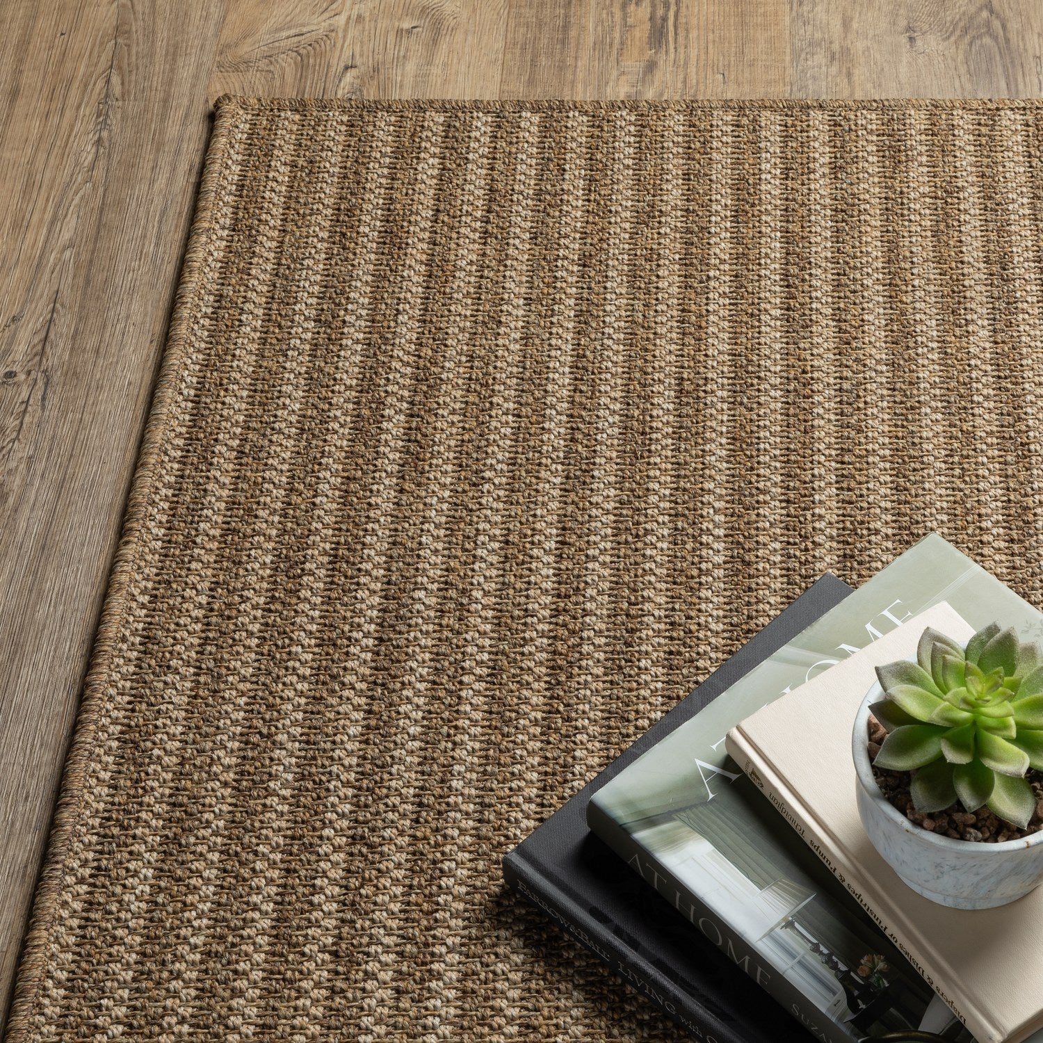 Karavia Pinstripe Terracotta Seagrass Look Indoor Outdoor Rug - Karavia 550X3