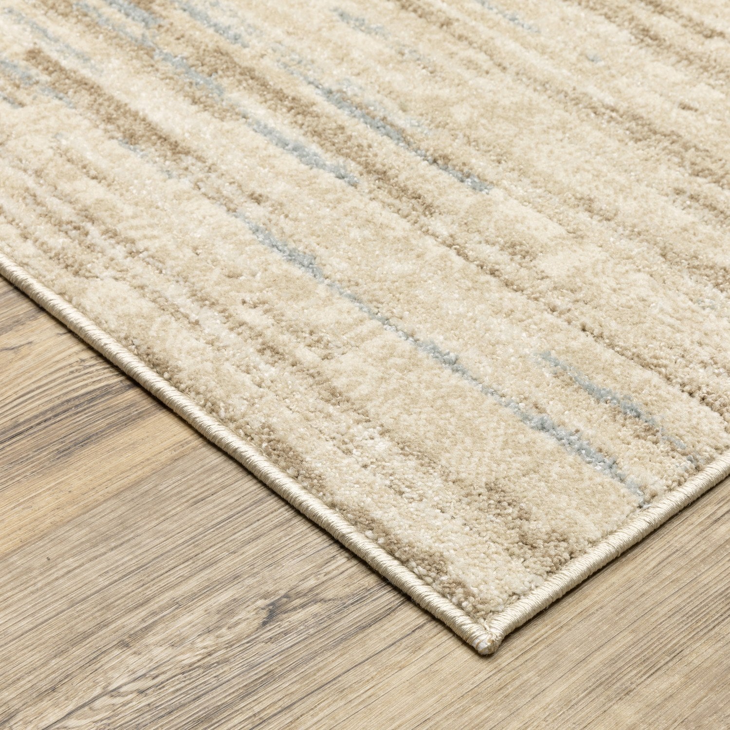 Lauren Heathered Stripe Beige Tan High-Low Distressed Rug - Lauren LRN04