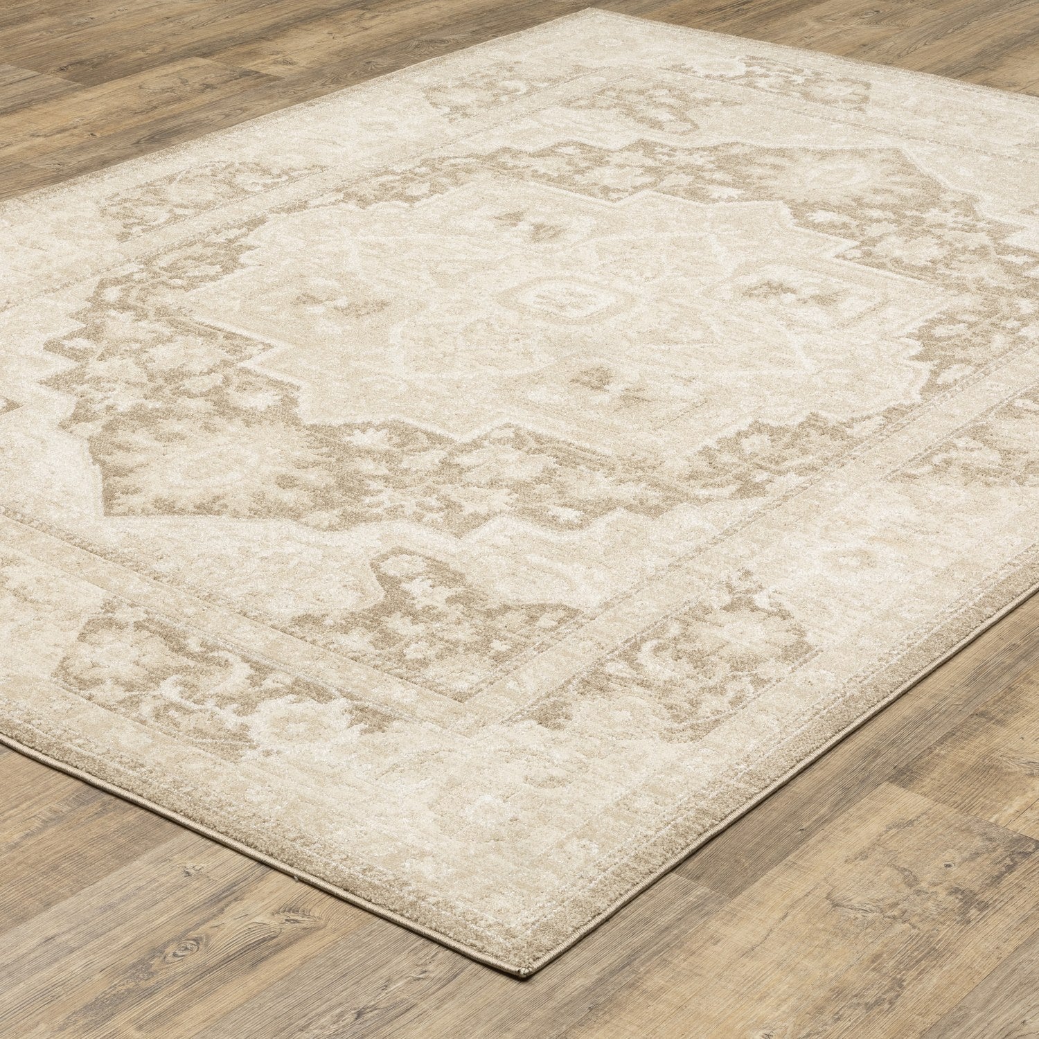 Lauren Vintage Medallion Light Brown High-Low Distressed Rug - Lauren LRN06