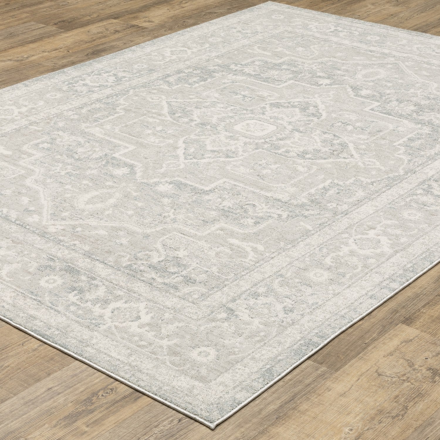 Lauren Vintage Medallion Grey High-Low Distressed Rug - Lauren LRN07