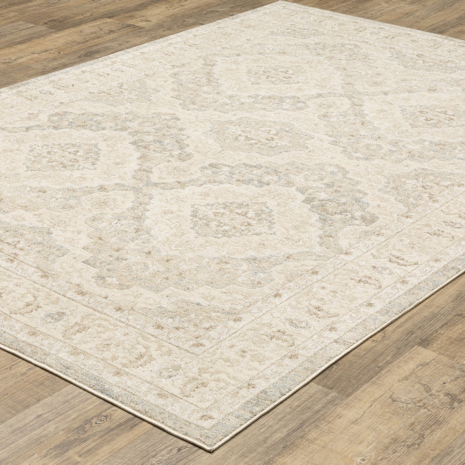 Lauren Diamond Medallion Beige Brown High-Low Distressed Rug - Lauren LRN09