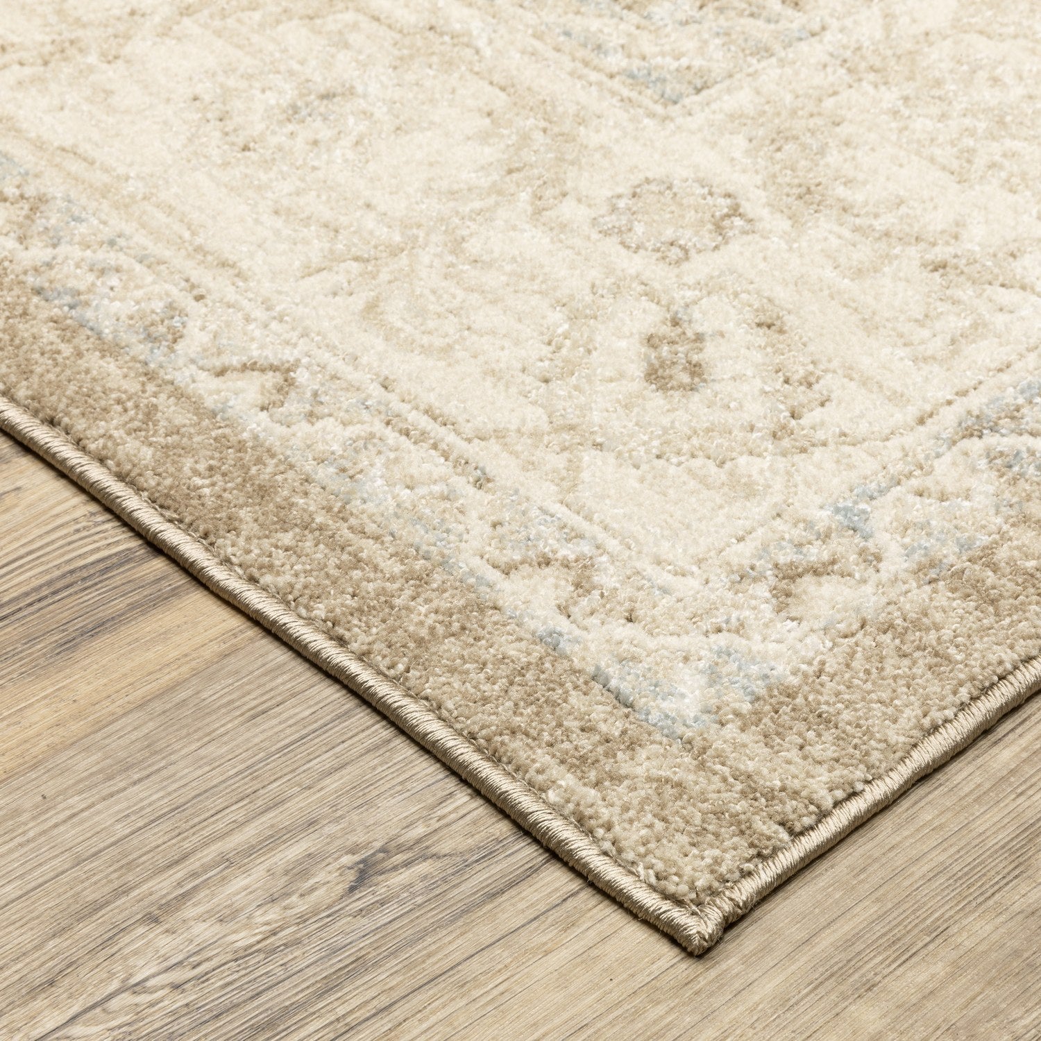 Lauren Diamond Medallion Beige Brown High-Low Distressed Rug - Lauren LRN09