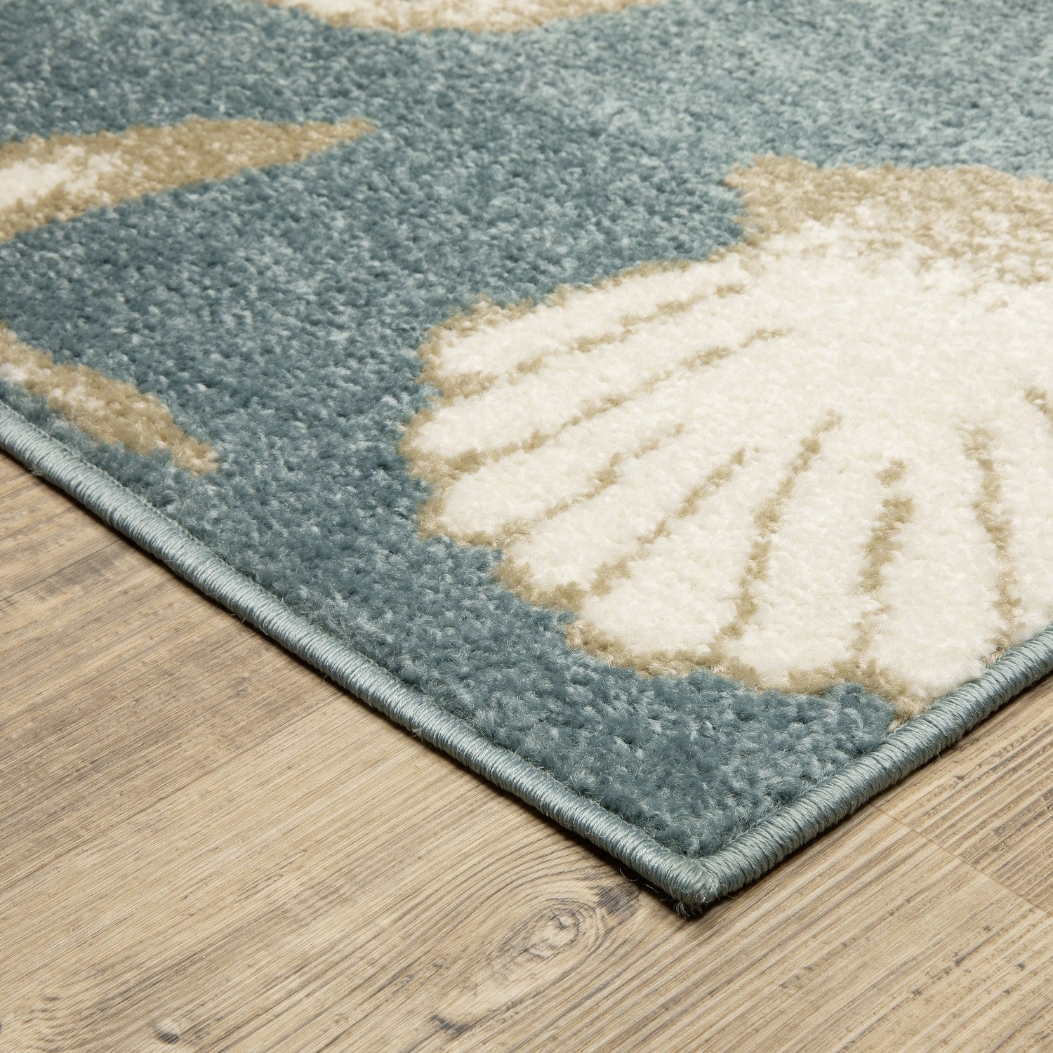 Quinn Seashell Blue Beige Textured Frieze Rug - Quinn QUI01