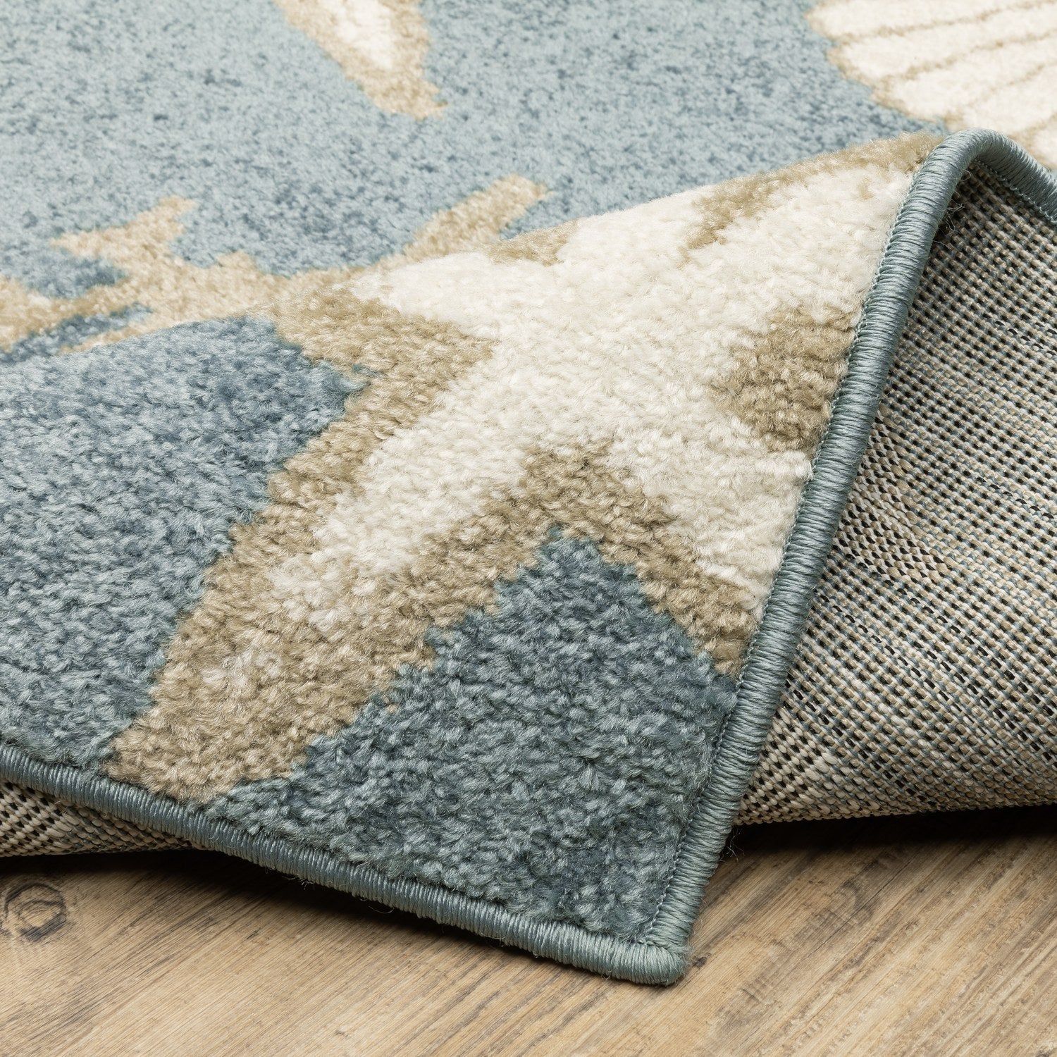 Quinn Seashell Blue Beige Textured Frieze Rug - Quinn QUI01