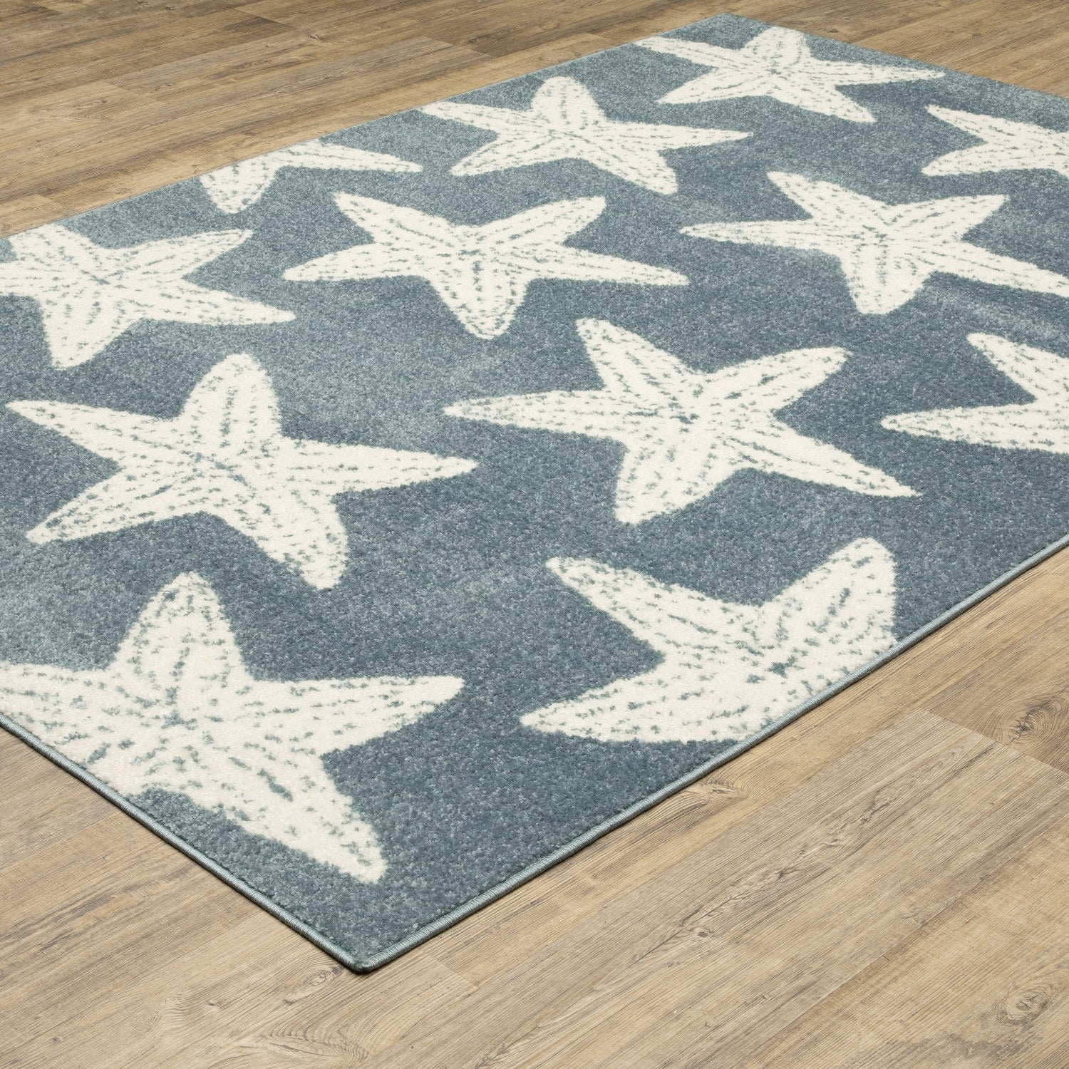 Quinn Starfish Blue Ivory Textured Frieze Rug - Quinn QUI02