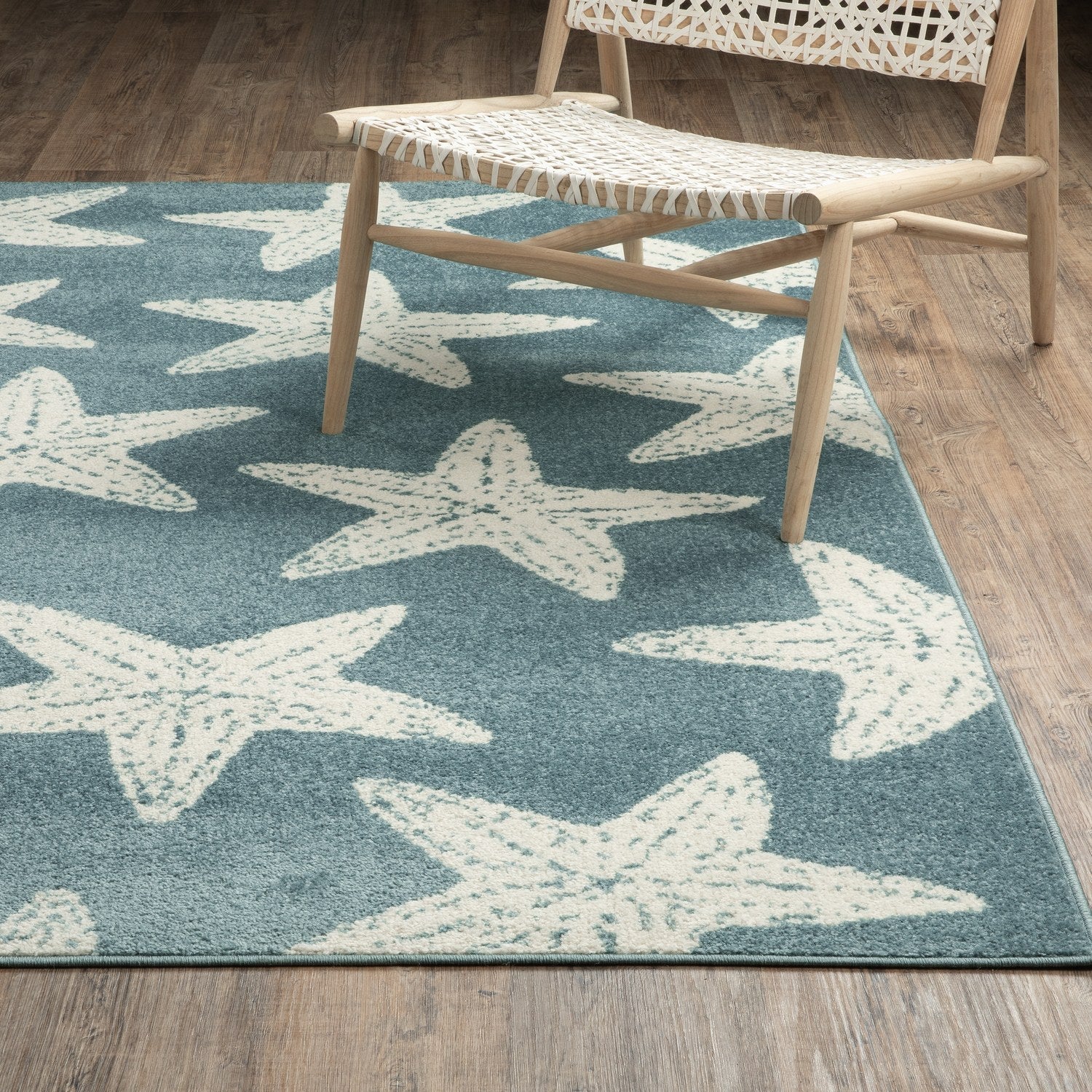Quinn Starfish Blue Ivory Textured Frieze Rug - Quinn QUI02
