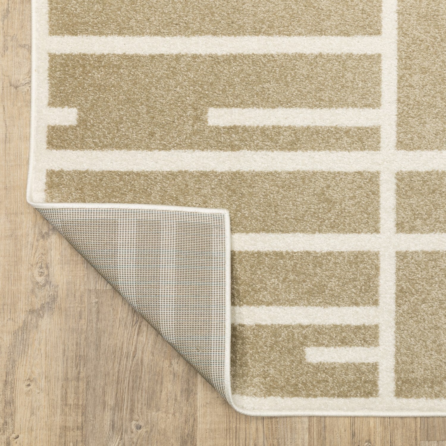 Quinn Broken Grid Beige Ivory Textured Frieze Rug - Quinn QUI04