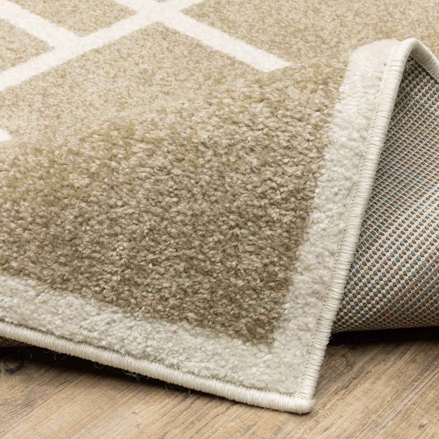 Quinn Broken Grid Beige Ivory Textured Frieze Rug - Quinn QUI04
