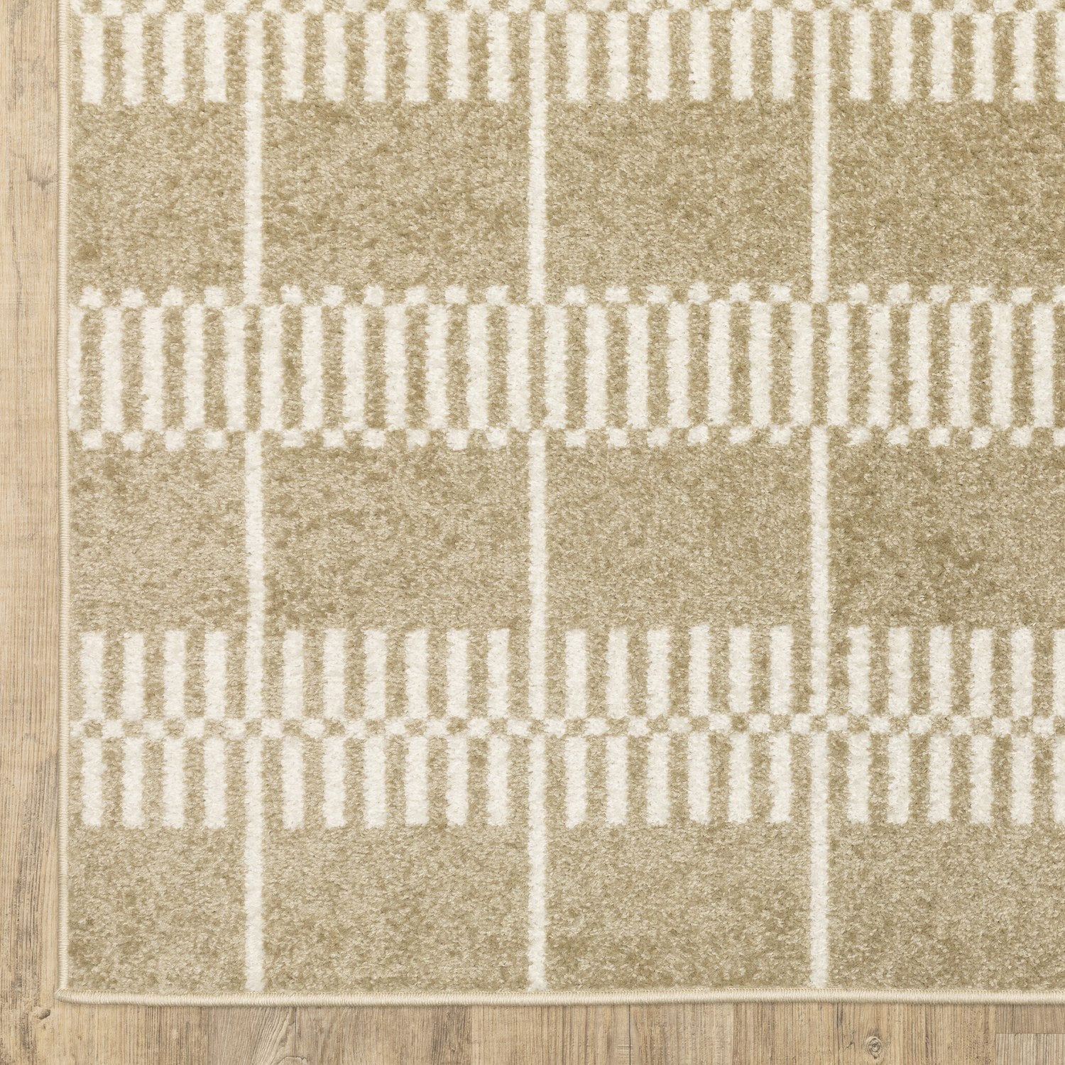 Quinn Block Grid Beige Ivory Textured Frieze Rug - Quinn QUI05
