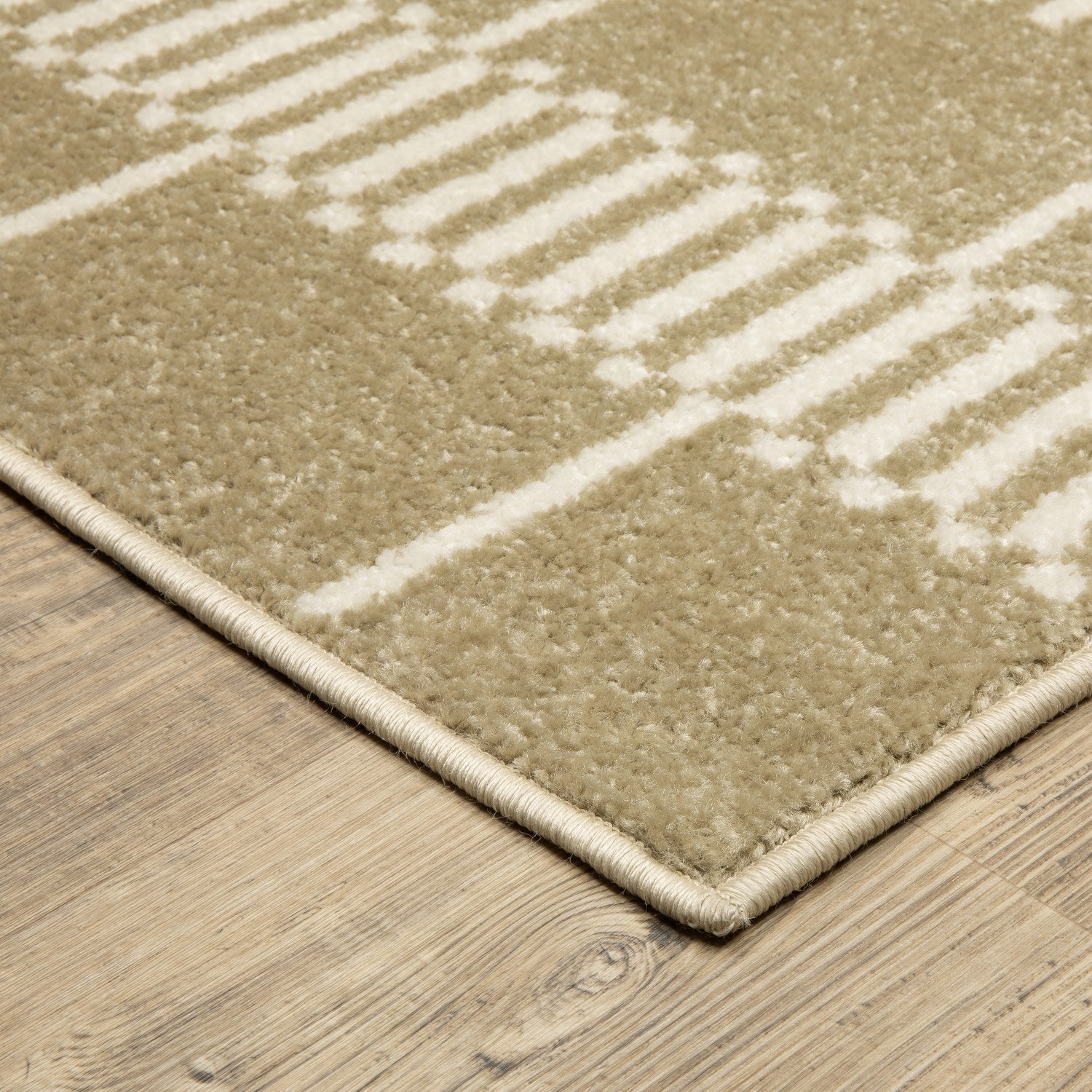 Quinn Block Grid Beige Ivory Textured Frieze Rug - Quinn QUI05