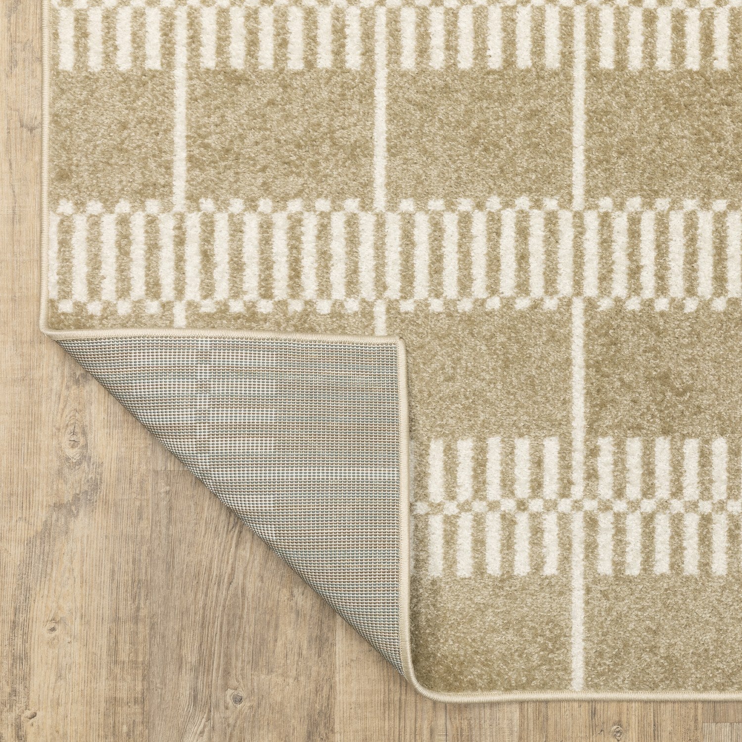 Quinn Block Grid Beige Ivory Textured Frieze Rug - Quinn QUI05