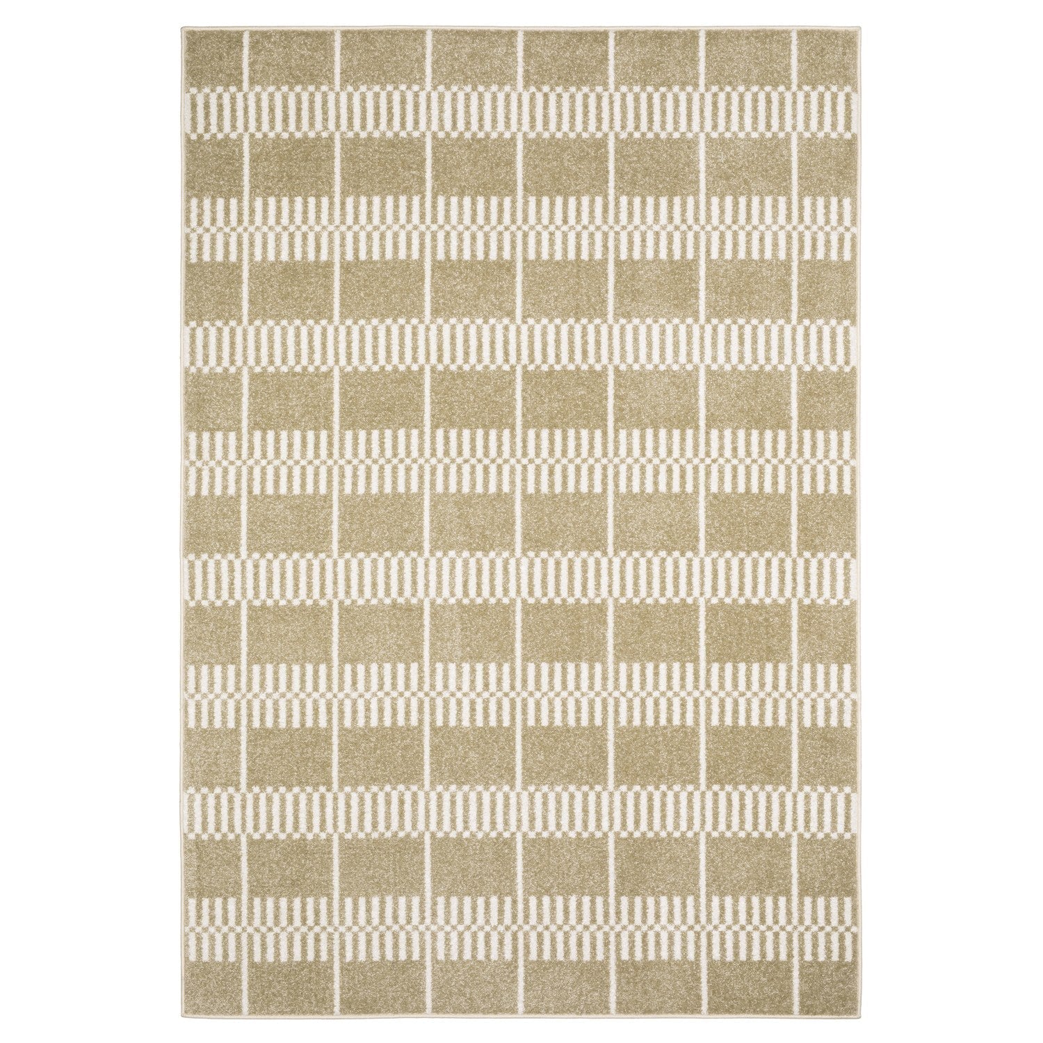 Quinn Block Grid Beige Ivory Textured Frieze Rug - Quinn QUI05 #_shape=Rectangle