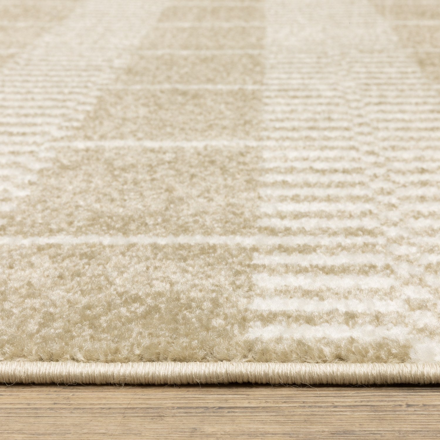 Quinn Block Grid Beige Ivory Textured Frieze Rug - Quinn QUI05