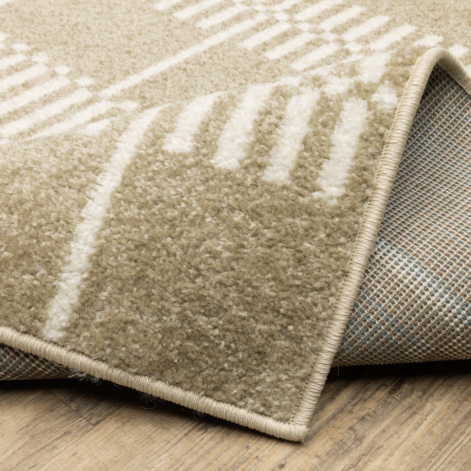 Quinn Block Grid Beige Ivory Textured Frieze Rug - Quinn QUI05