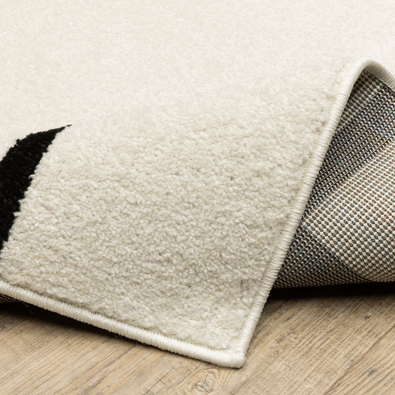 Quinn Arc Lines Ivory Black Textured Frieze Rug - Quinn QUI06