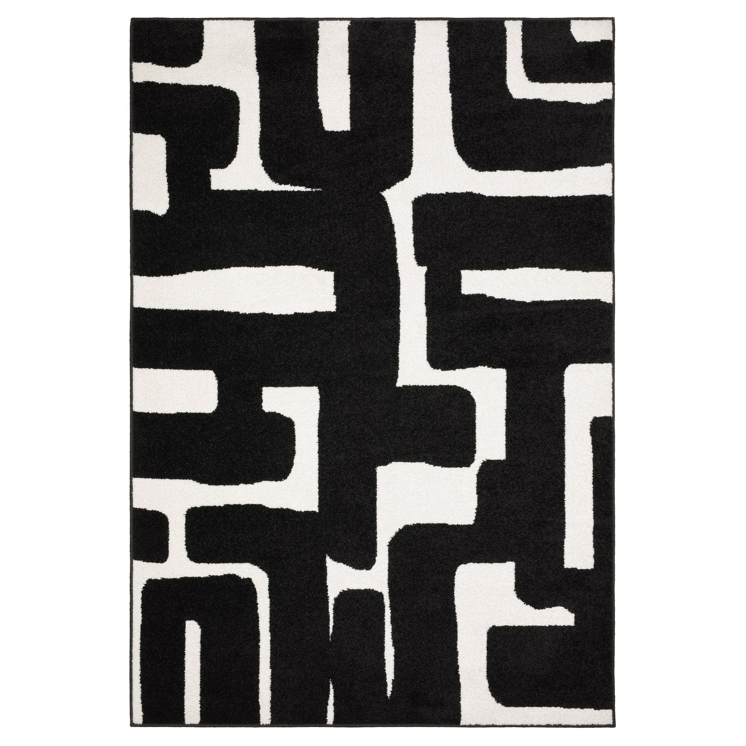 Quinn Maze Black Ivory Textured Frieze Rug - Quinn QUI08 #_shape=Rectangle