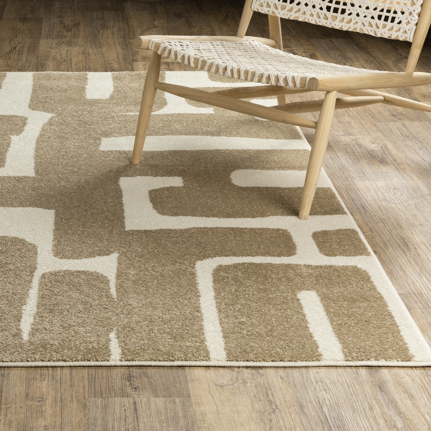 Quinn Maze Beige Ivory Textured Frieze Rug - Quinn QUI09