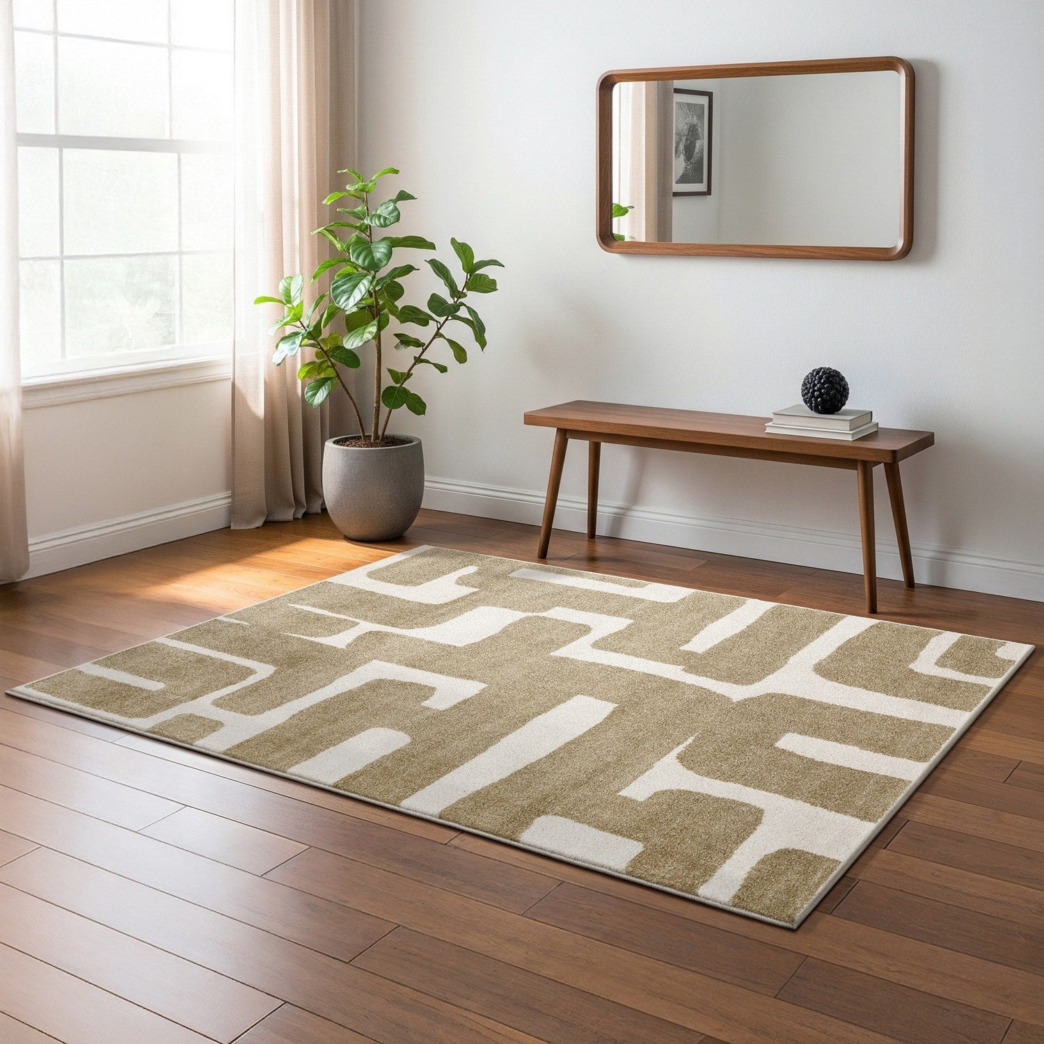 Quinn Maze Beige Ivory Textured Frieze Rug - Quinn QUI09