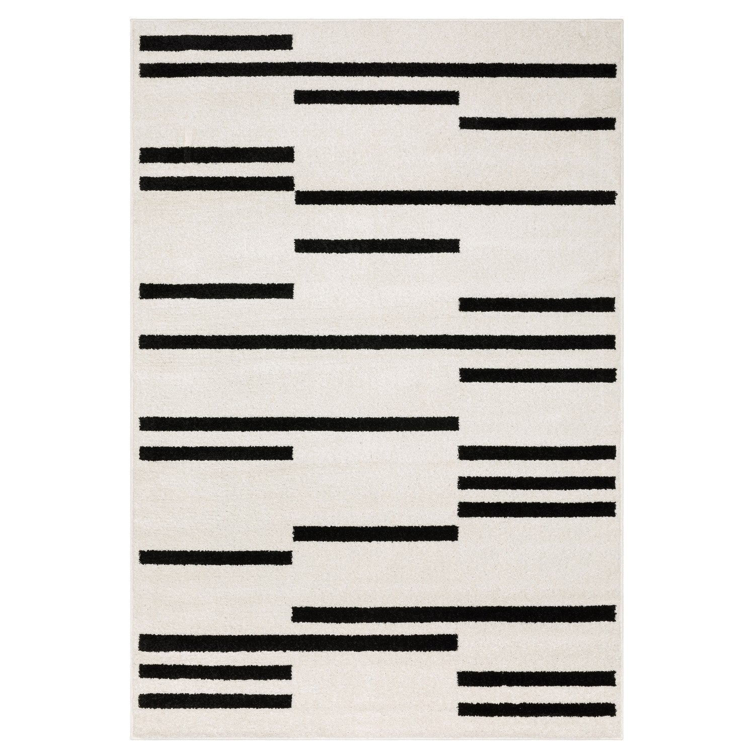Quinn Broken Stripe Beige Black Textured Frieze Rug - Quinn QUI10 #_shape=Rectangle