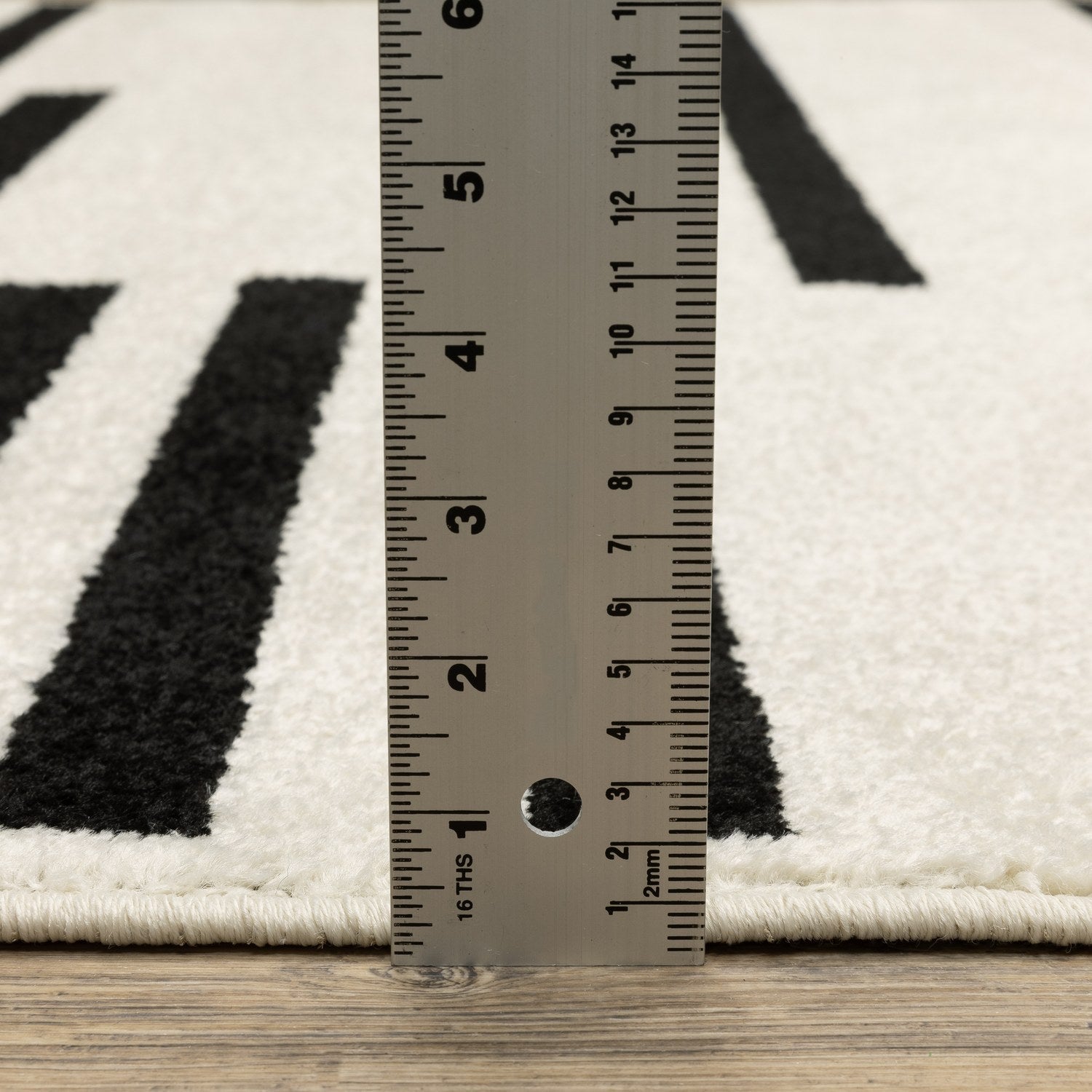 Quinn Broken Stripe Beige Black Textured Frieze Rug - Quinn QUI10