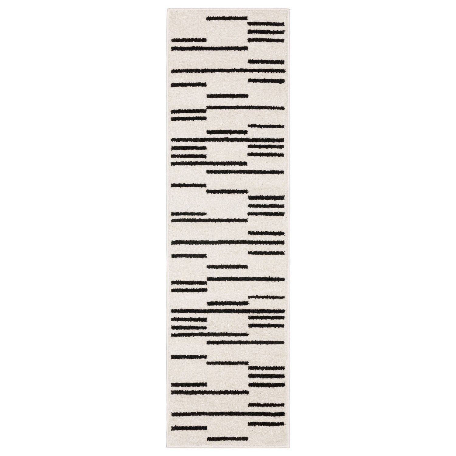 Quinn Broken Stripe Beige Black Textured Frieze Rug - Quinn QUI10 #_shape=Runner