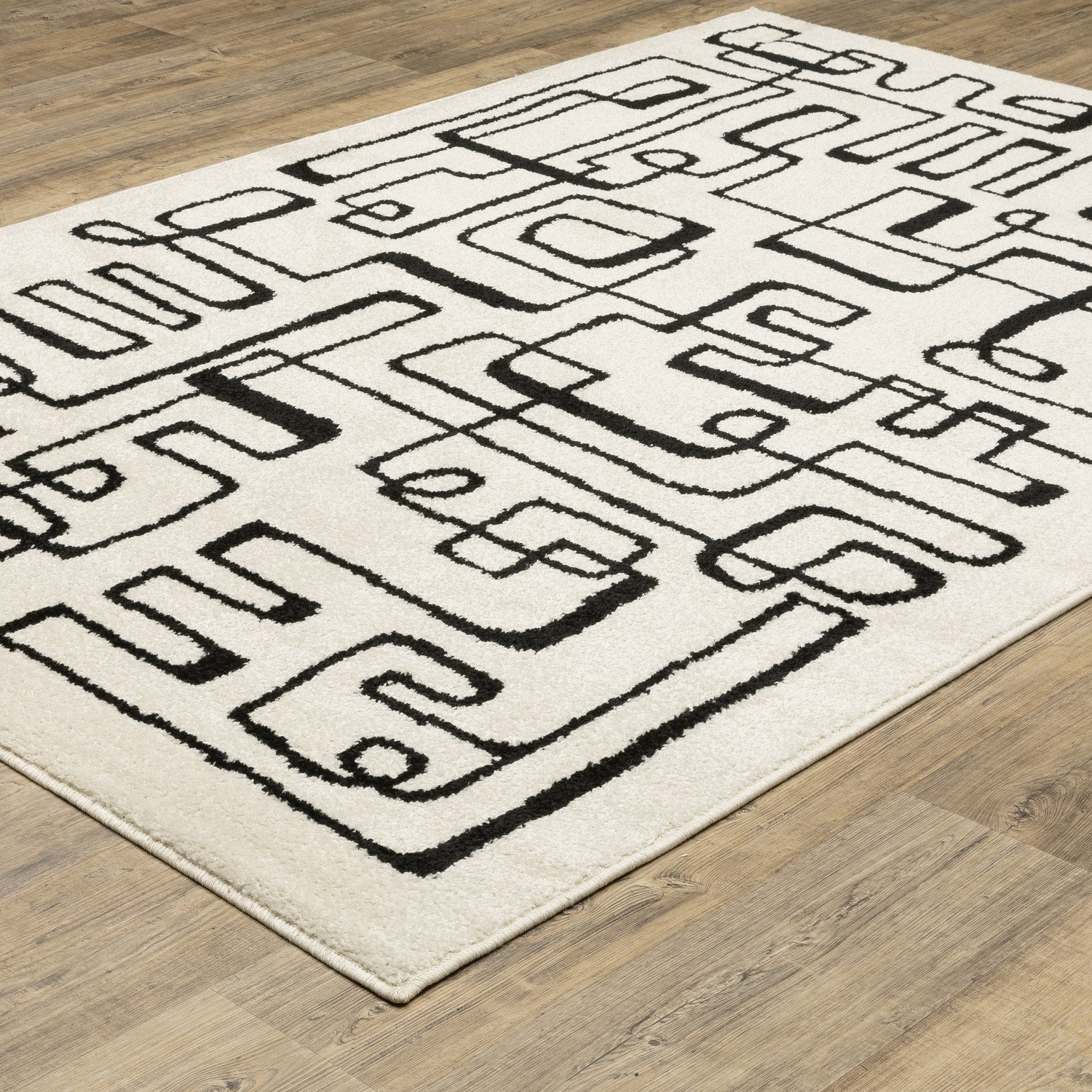 Quinn Doodle Beige Black Textured Frieze Rug - Quinn QUI11