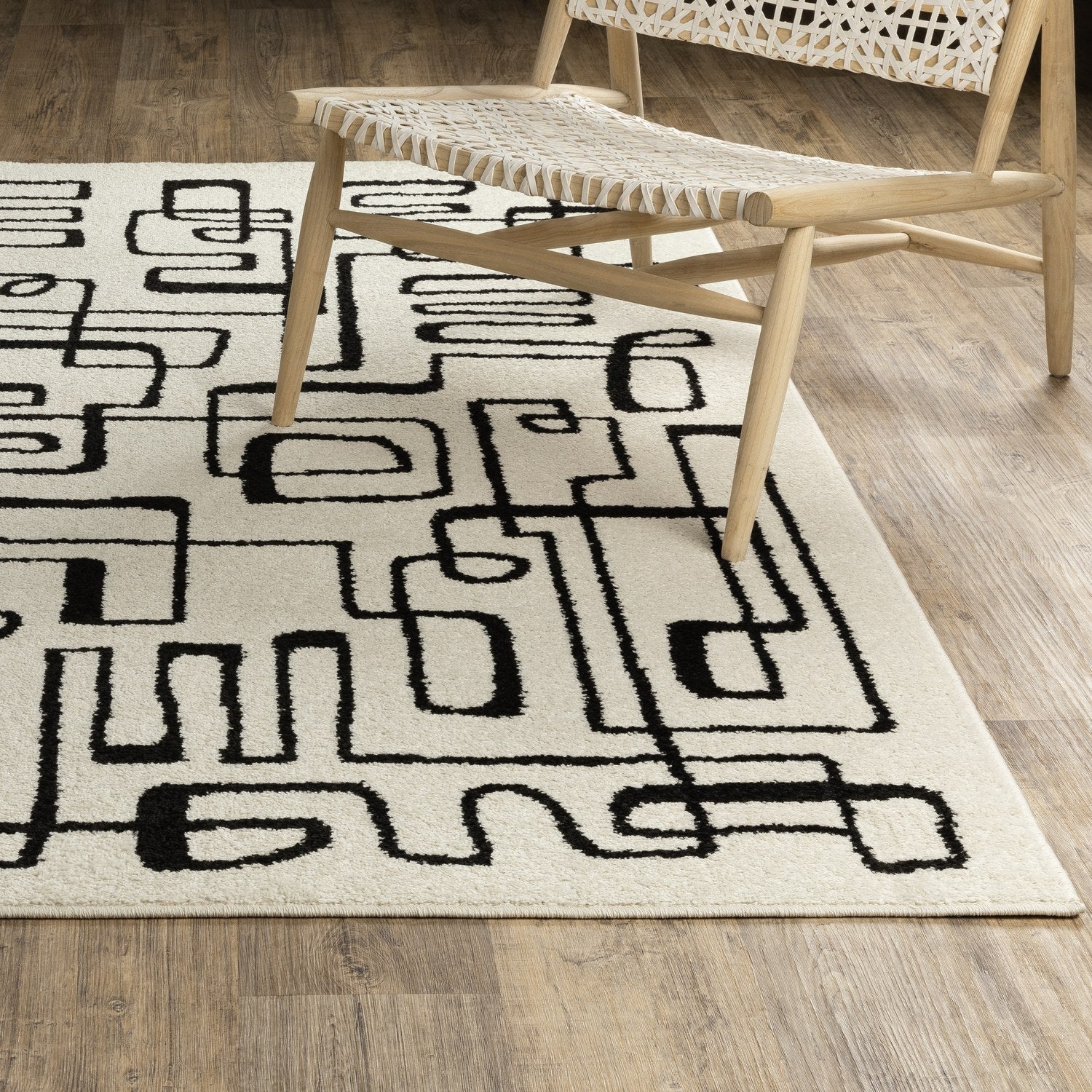 Quinn Doodle Beige Black Textured Frieze Rug - Quinn QUI11