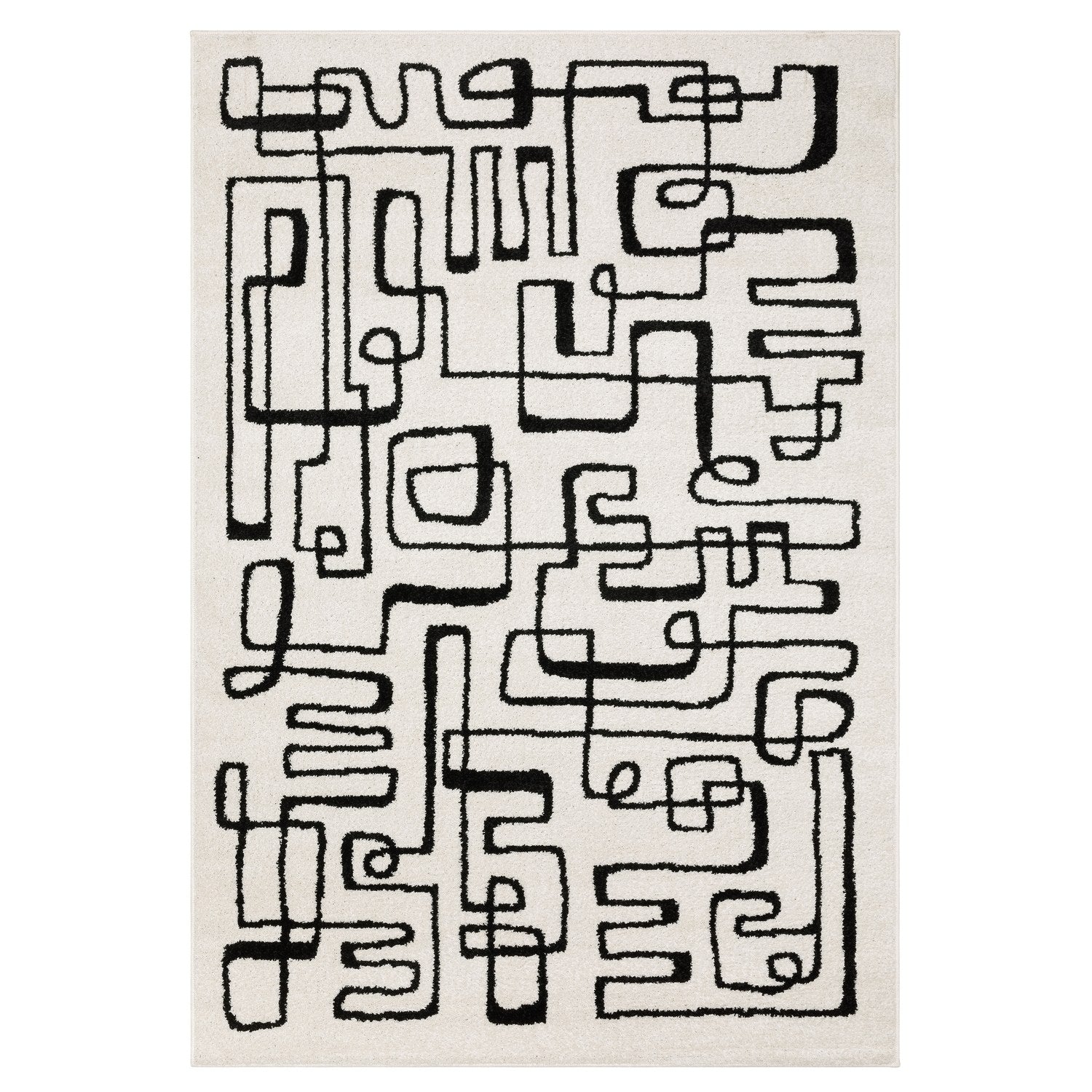 Quinn Doodle Beige Black Textured Frieze Rug - Quinn QUI11 #_shape=Rectangle
